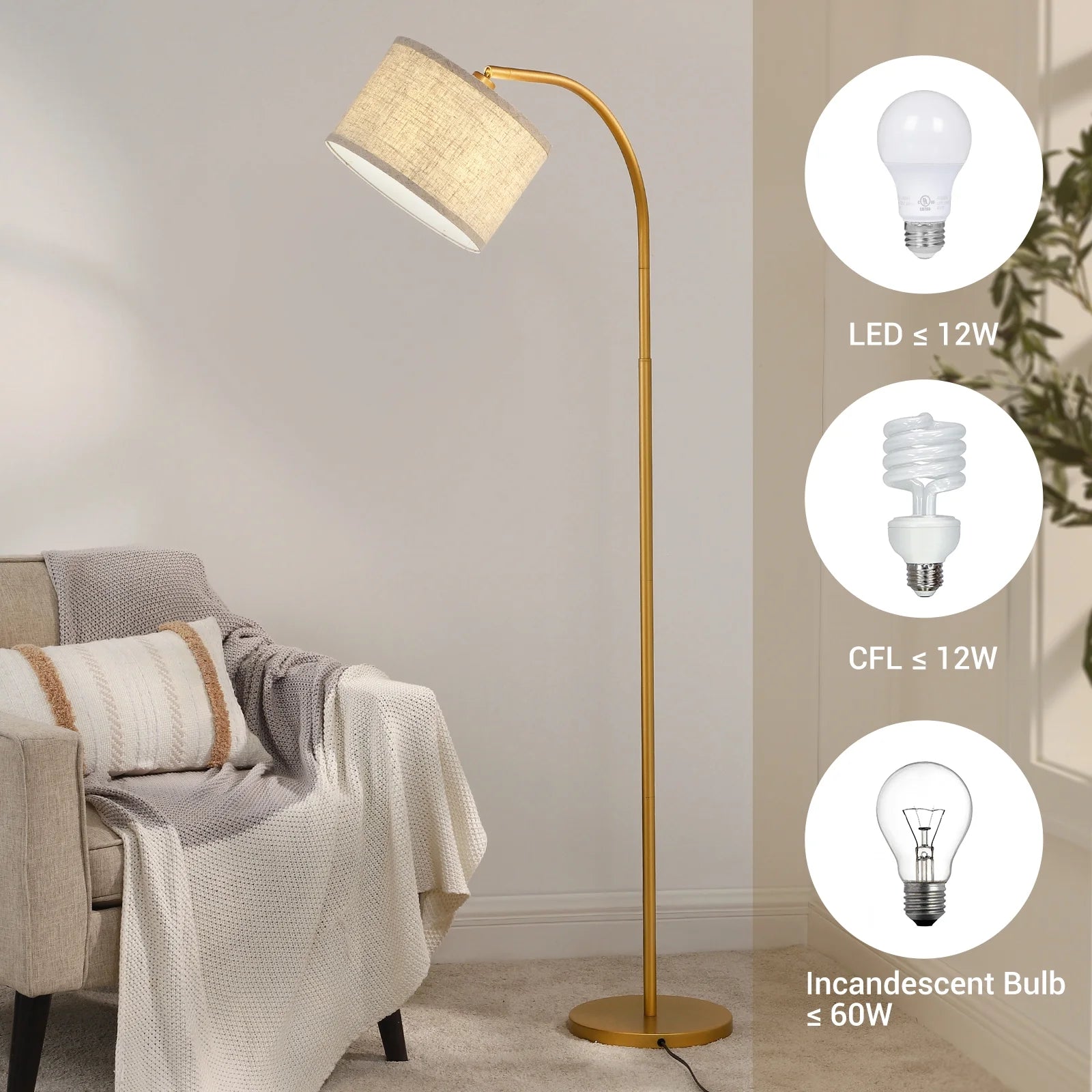 63" Tall Modern Arc Floor Lamp with Adjustable Drum Shade