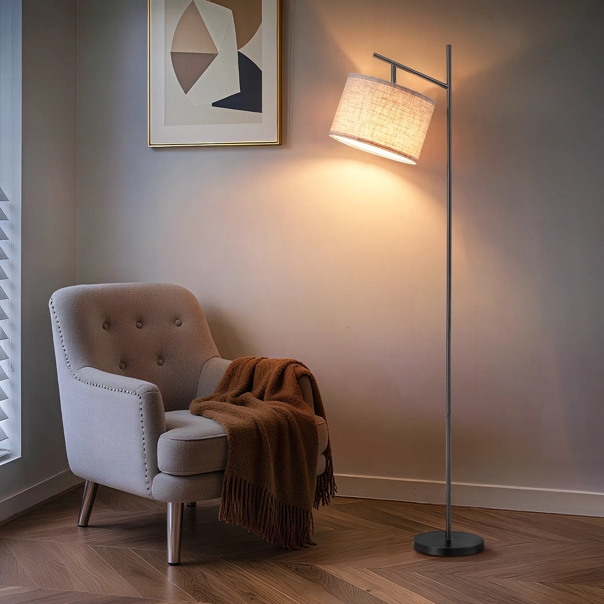 Minimalist Arc Floor Lamp with Adjustable Linen Shade
