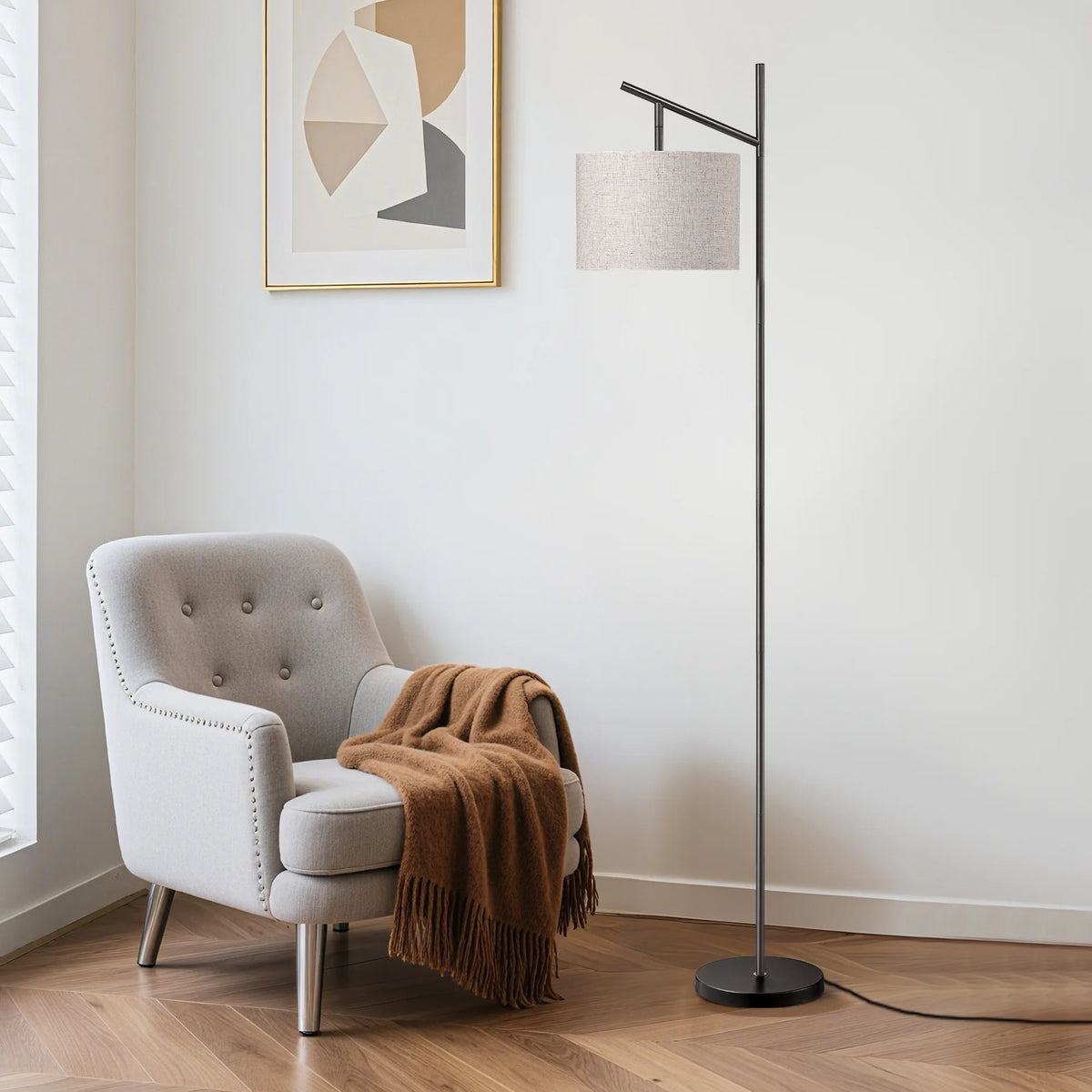 Minimalist Arc Floor Lamp with Adjustable Linen Shade