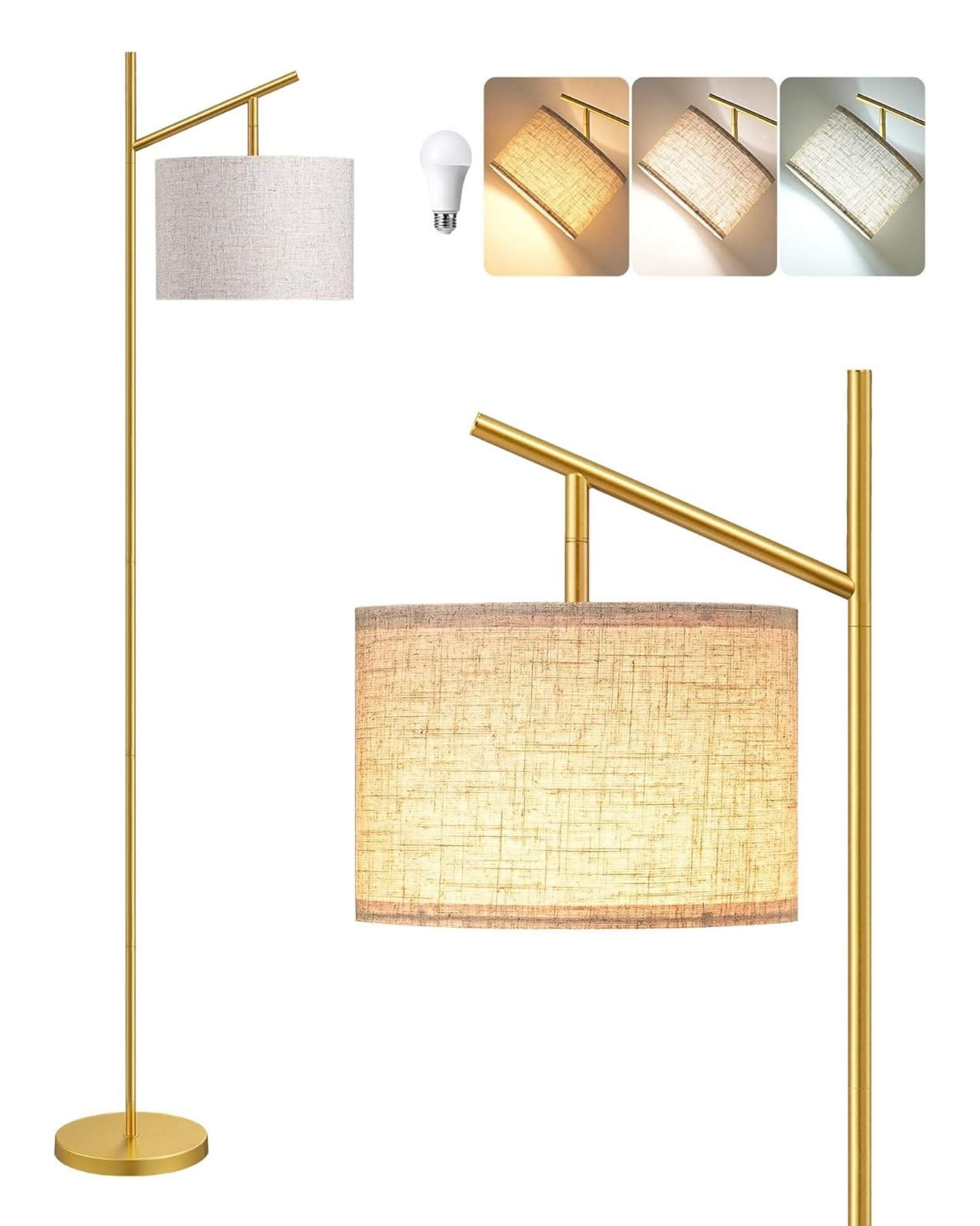 EDISHINE | Minimalist Modern Arc Floor Lamp with Adjustable Linen Shade 