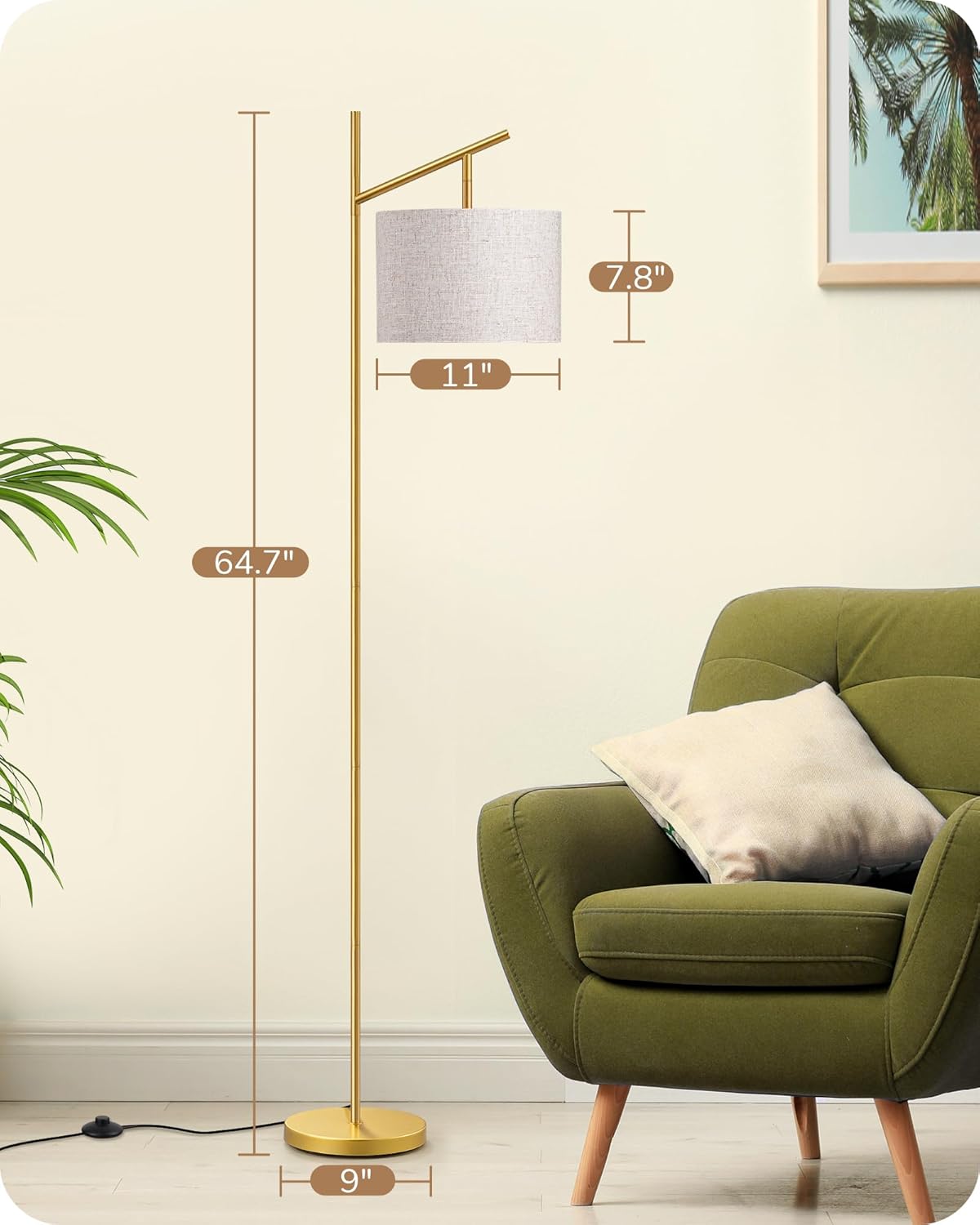 EDISHINE | Minimalist Modern Arc Floor Lamp with Adjustable Linen Shade 