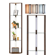64" Tall Modern Dimmable LED Corner Shelf Floor Lamp with Glass Shelves