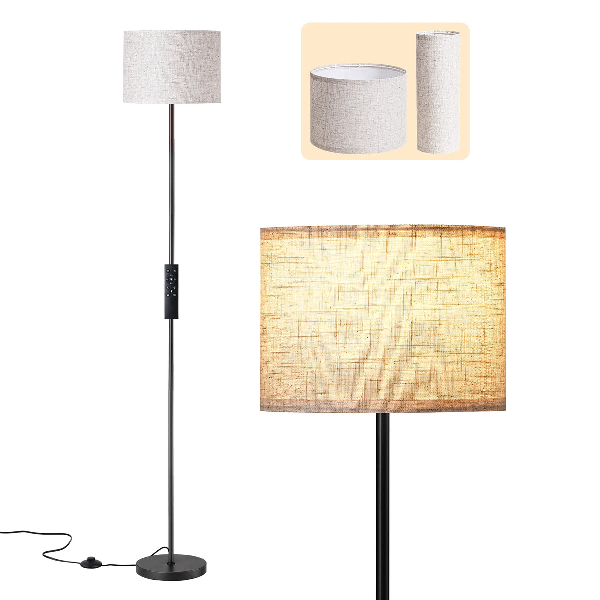 EDISHINE Dual Shades Floor Lamp with Foot Switch, Dimmable Floor Standing Lamp with 9W LED A19 Light Bulb, Remote Custom Color Temperature Pole for Living Room, Bedroom, Office, E26