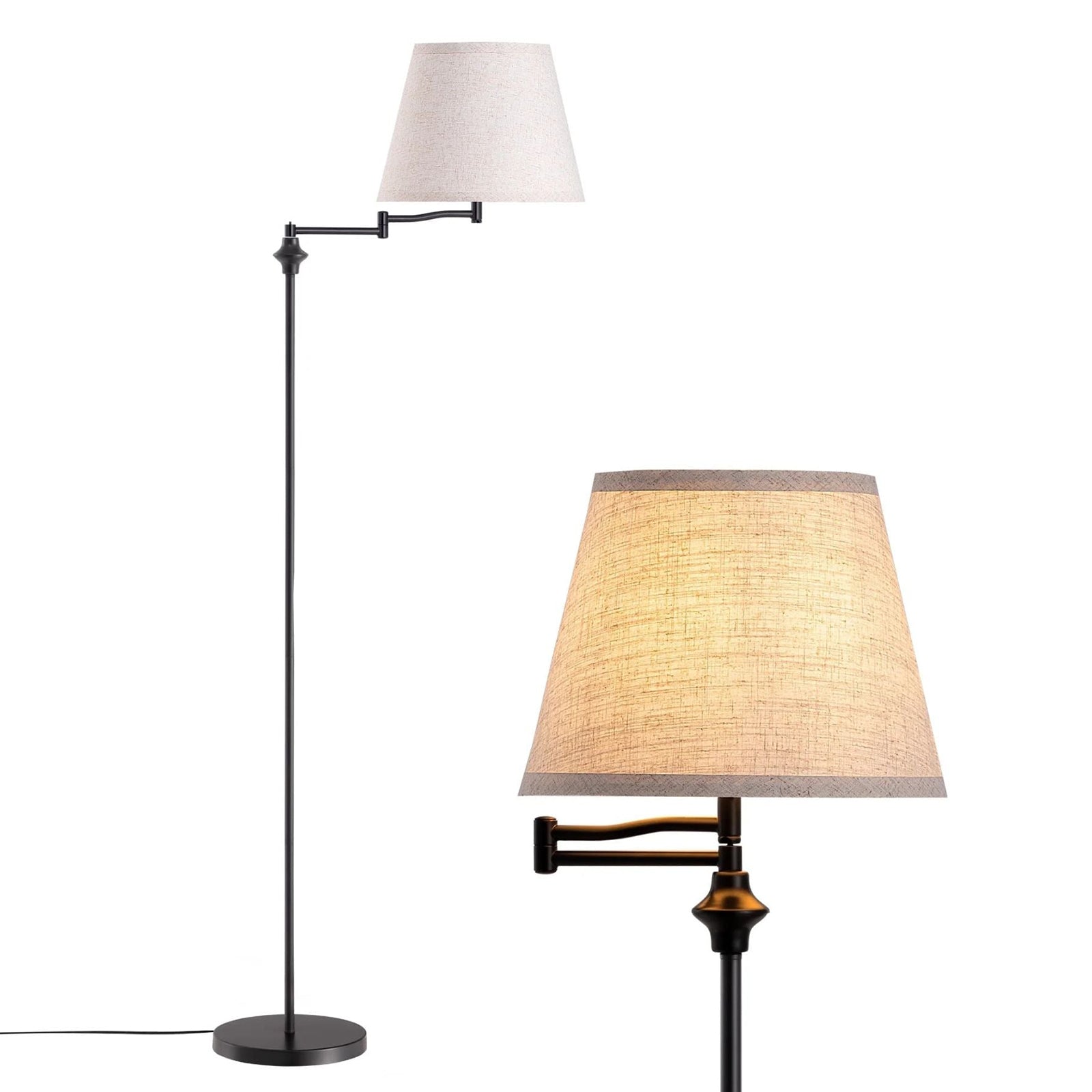 62" Tall Vintage Swing Arm Floor Lamp with 350° Adjustable Arm & Foot Switch