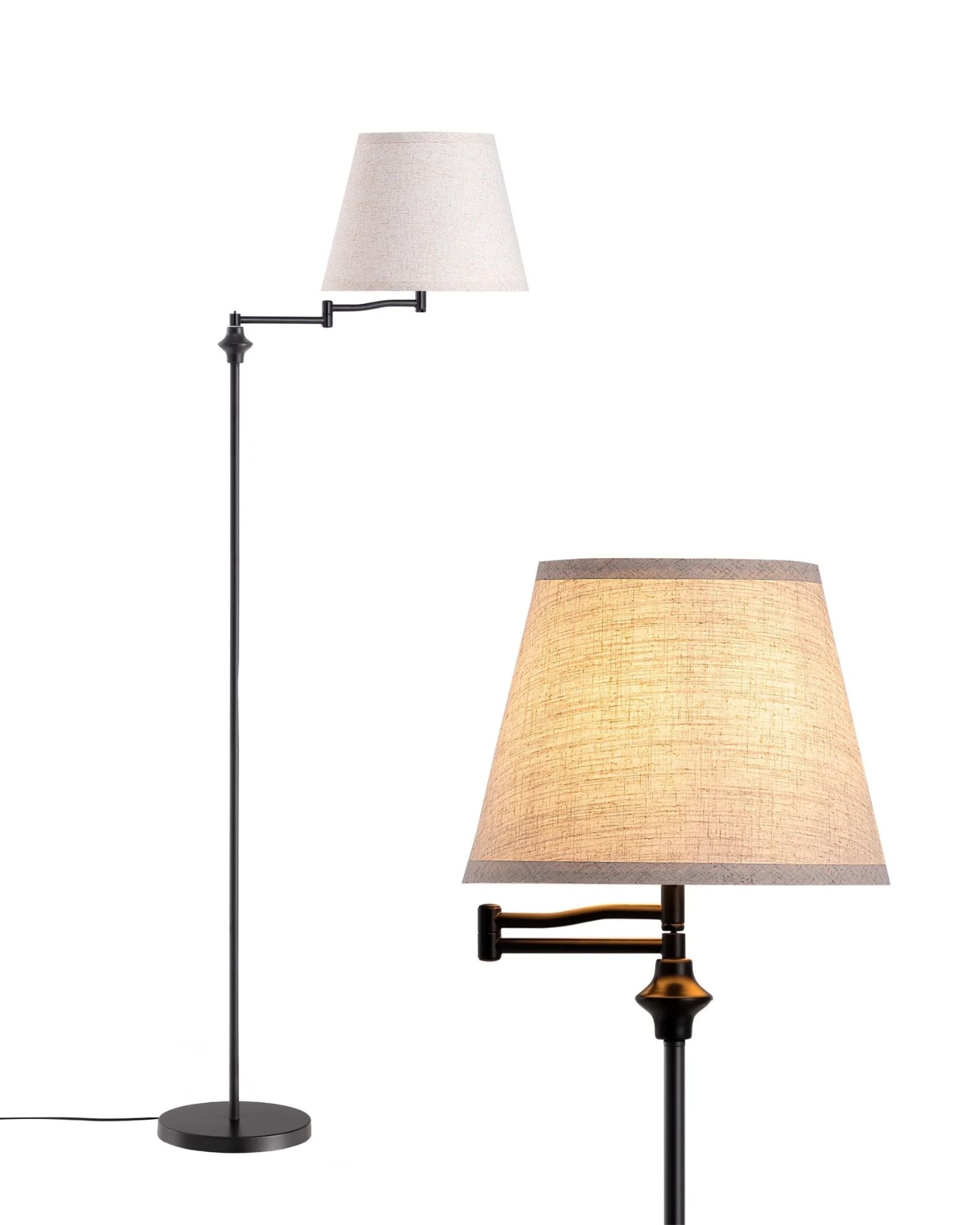 62" Tall Vintage Swing Arm Floor Lamp with 350° Adjustable Arm & Foot Switch