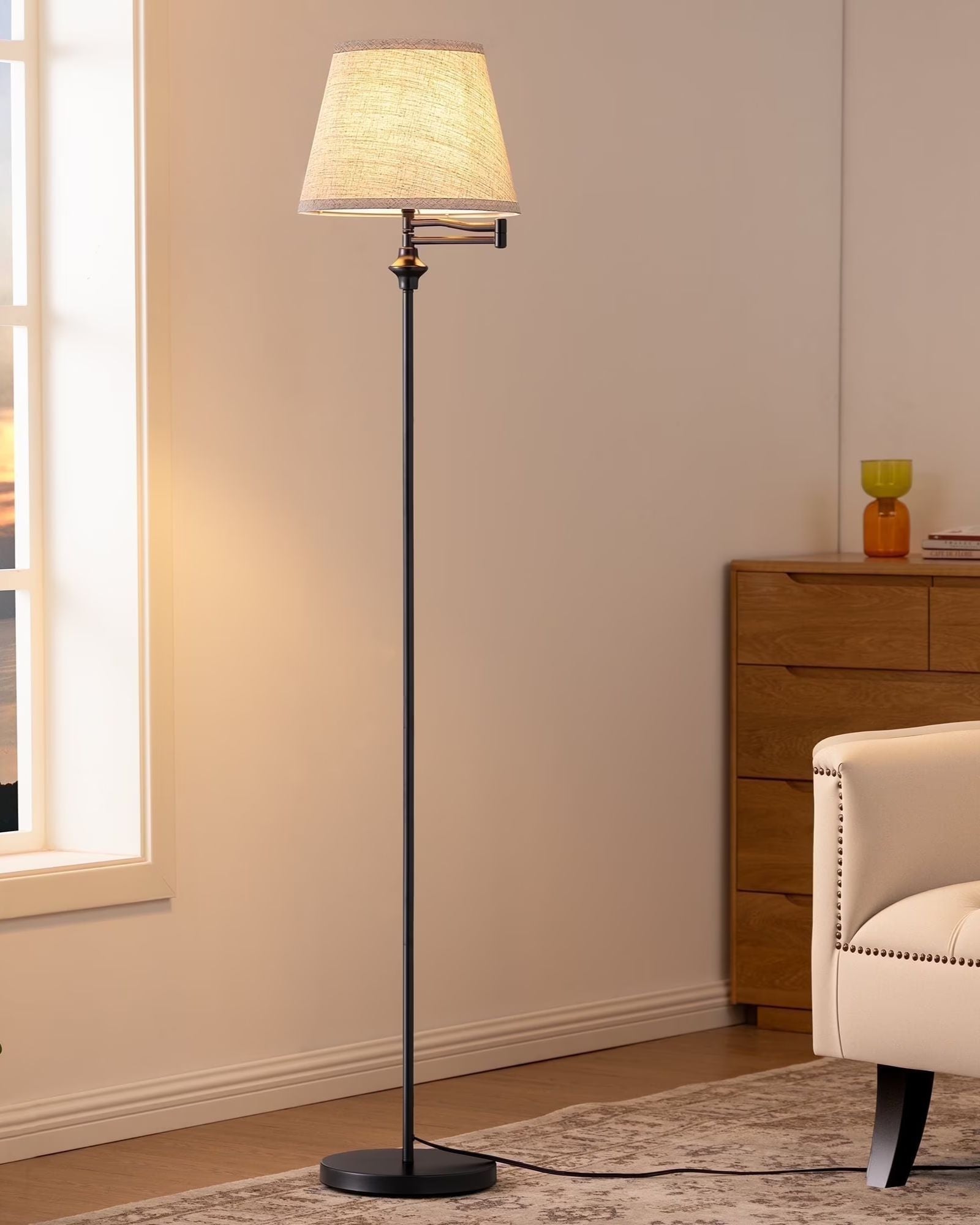 62" Tall Vintage Swing Arm Floor Lamp with 350° Adjustable Arm & Foot Switch