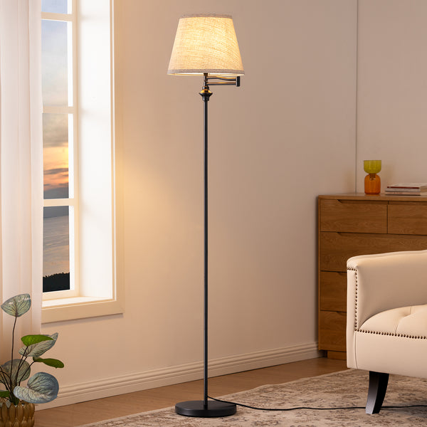 EDISHINE 61.8" Vintage Floor Lamp with 350° Adjustable Swing Arm for Living Room, Retro Standing Lamp for Bedroom, Office, Perfect Decor - HLFL09N