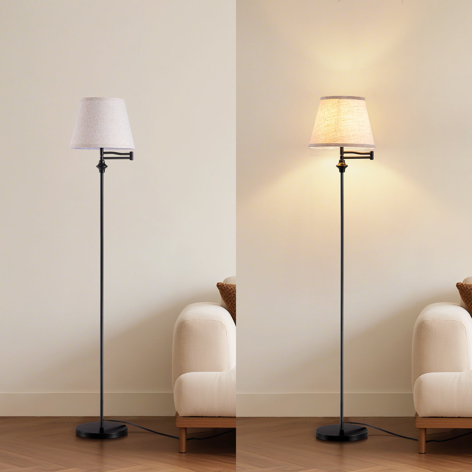 62" Tall Vintage Swing Arm Floor Lamp with 350° Adjustable Arm & Foot Switch