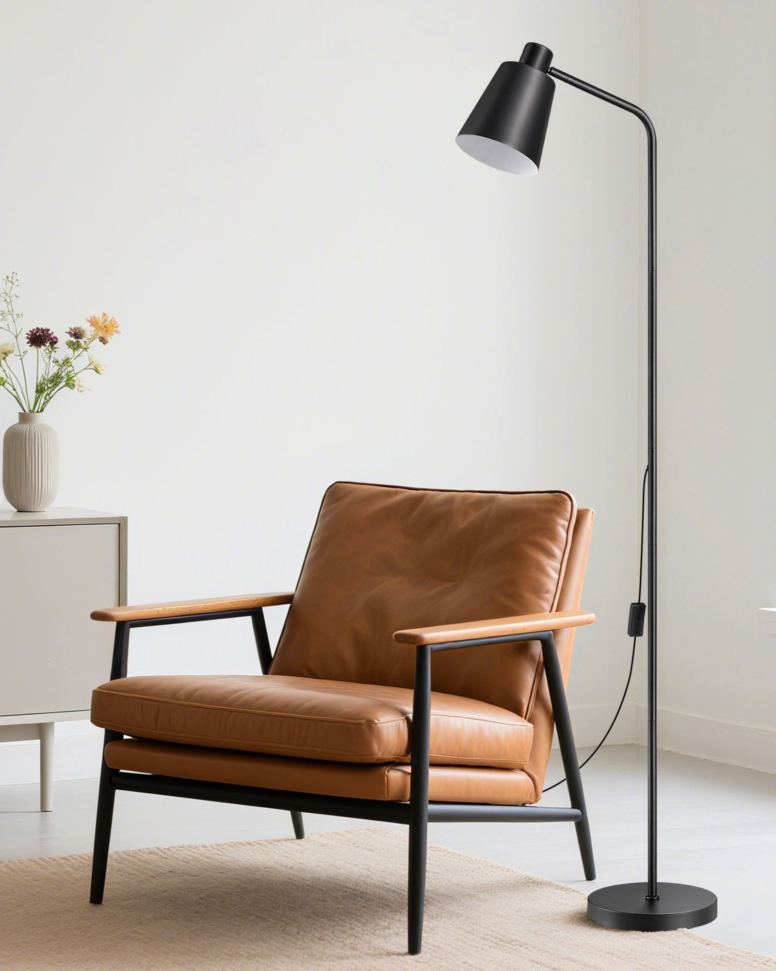 59" Tall Modern Minimalist Task Floor Lamp with Adjustable Shade (Black)