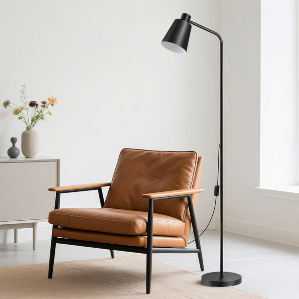 EDISHINE 59" Black Modern Floor Lamps for Living Room, Adjustable Lampshade, Metal Standing Lamp for Bedroom, Office, Corner, Space Saving - HLFL10A