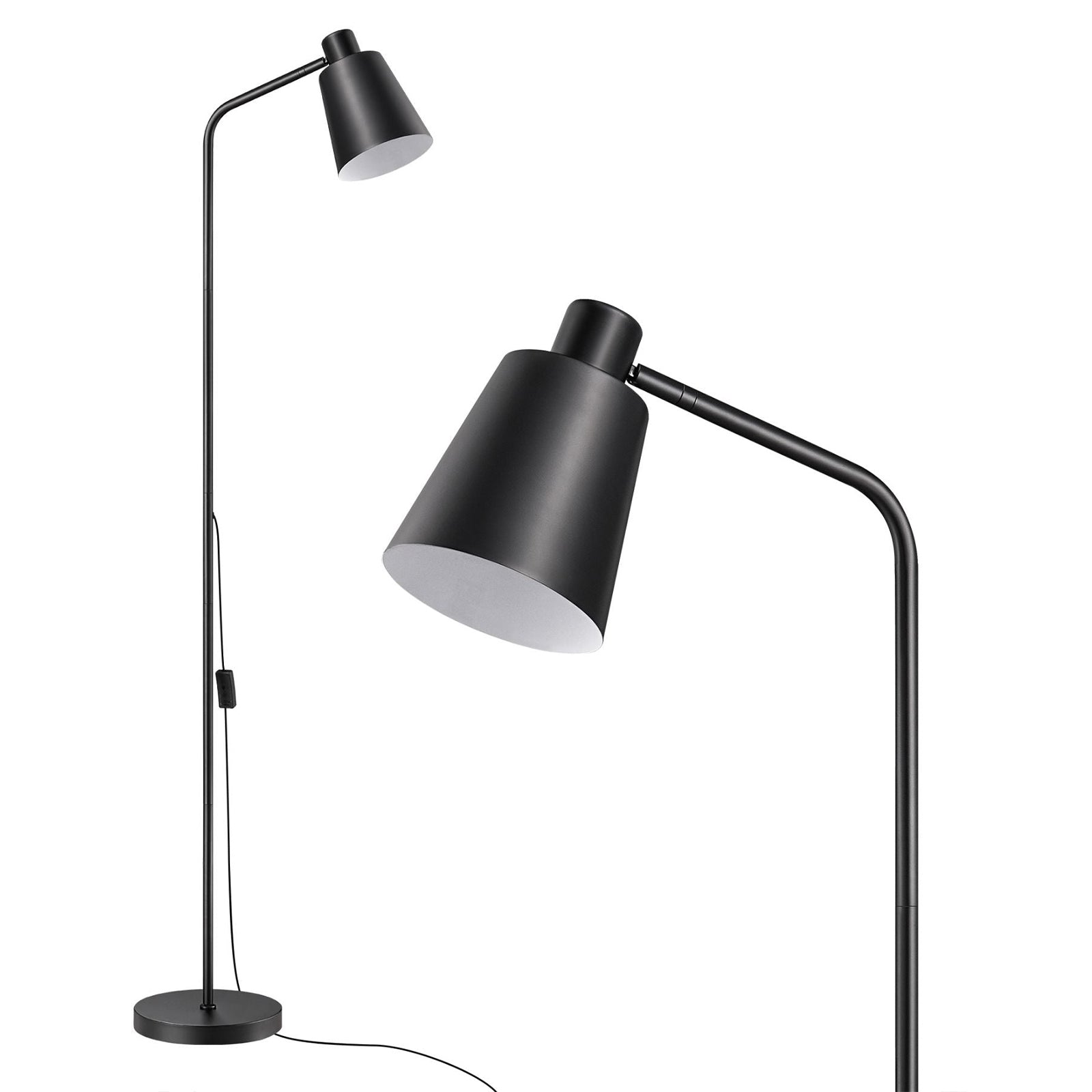 59" Tall Modern Minimalist Task Floor Lamp with Adjustable Shade (Black)