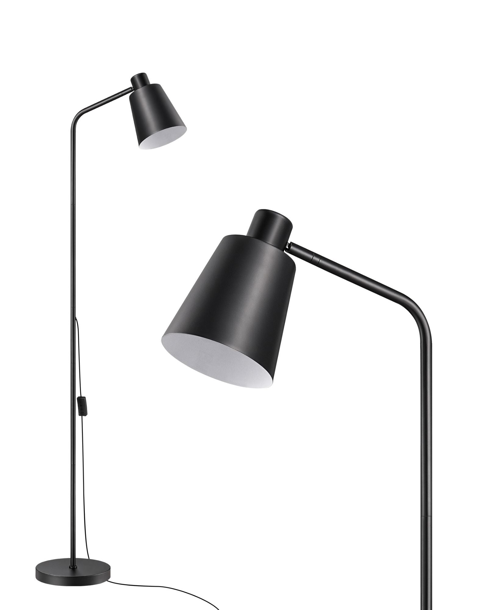 59" Tall Modern Minimalist Task Floor Lamp with Adjustable Shade (Black)