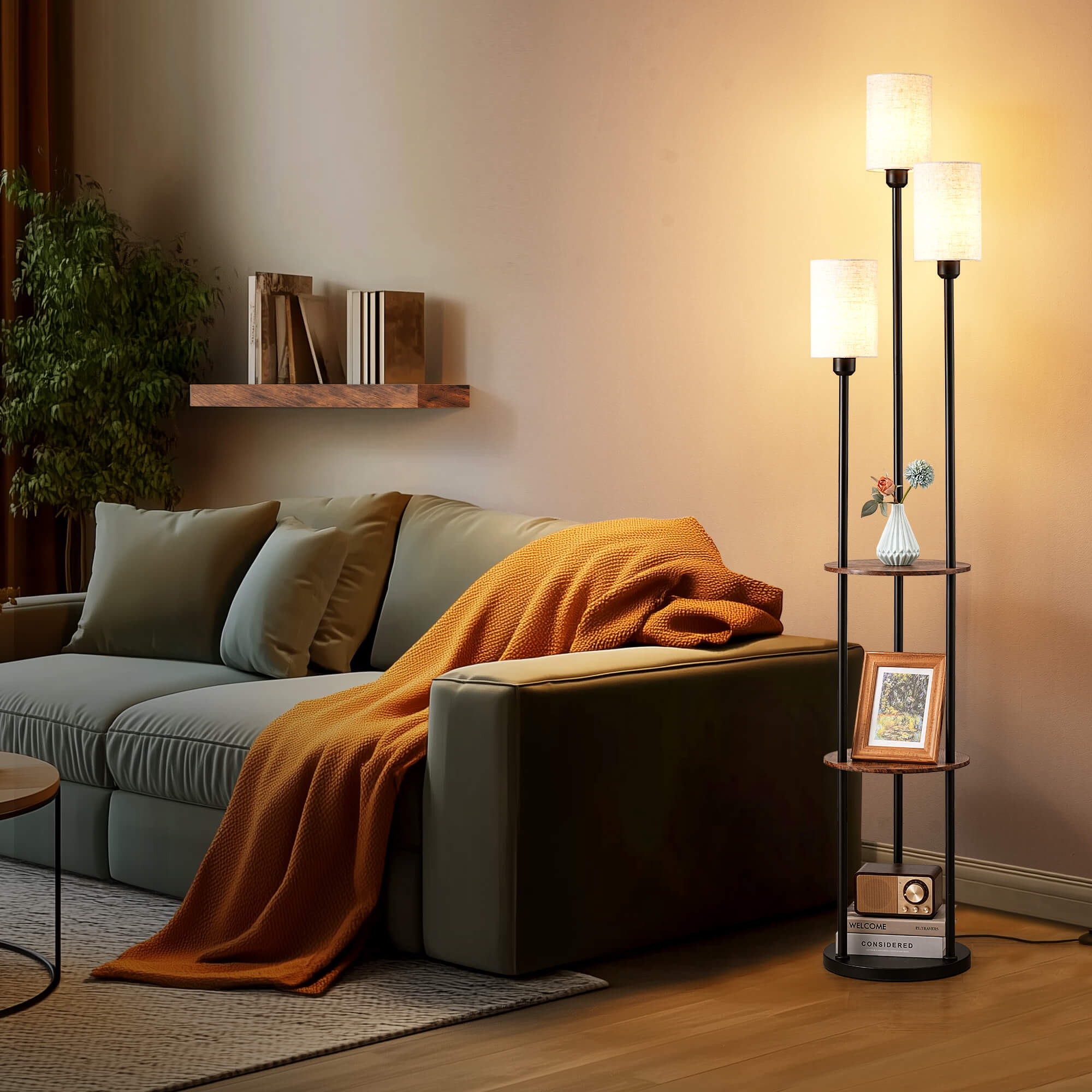 Floor Lamp with Shelf for Living Room
