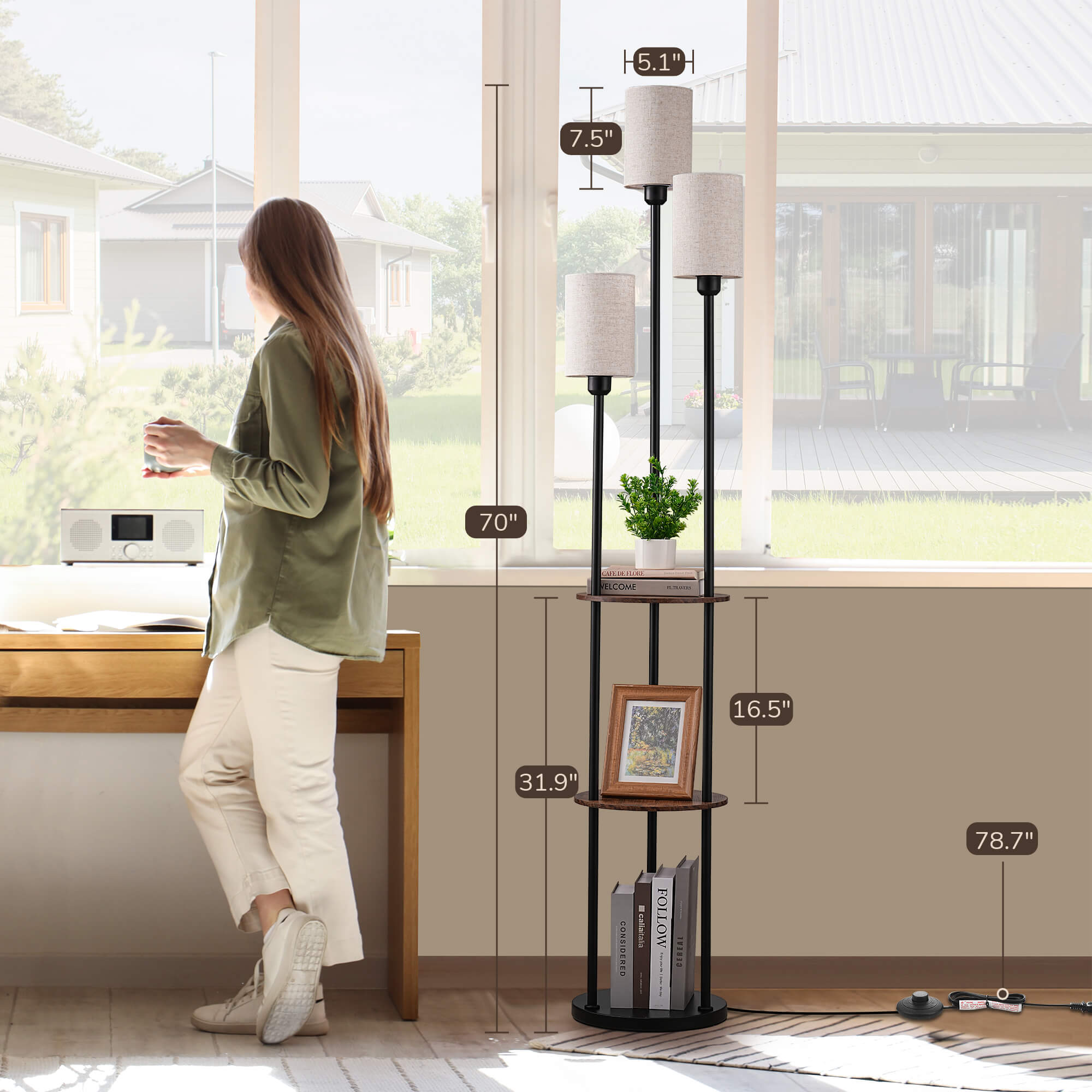 Floor Lamp with Shelf for Living Room