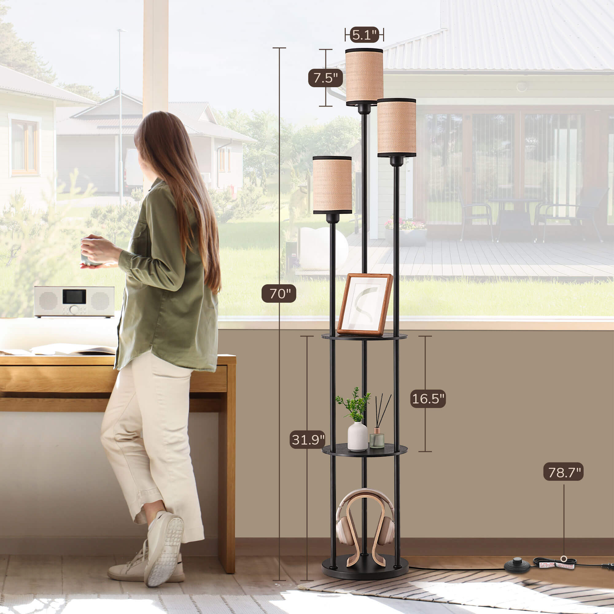 70in Floor Lamp with Shelf for Living Room