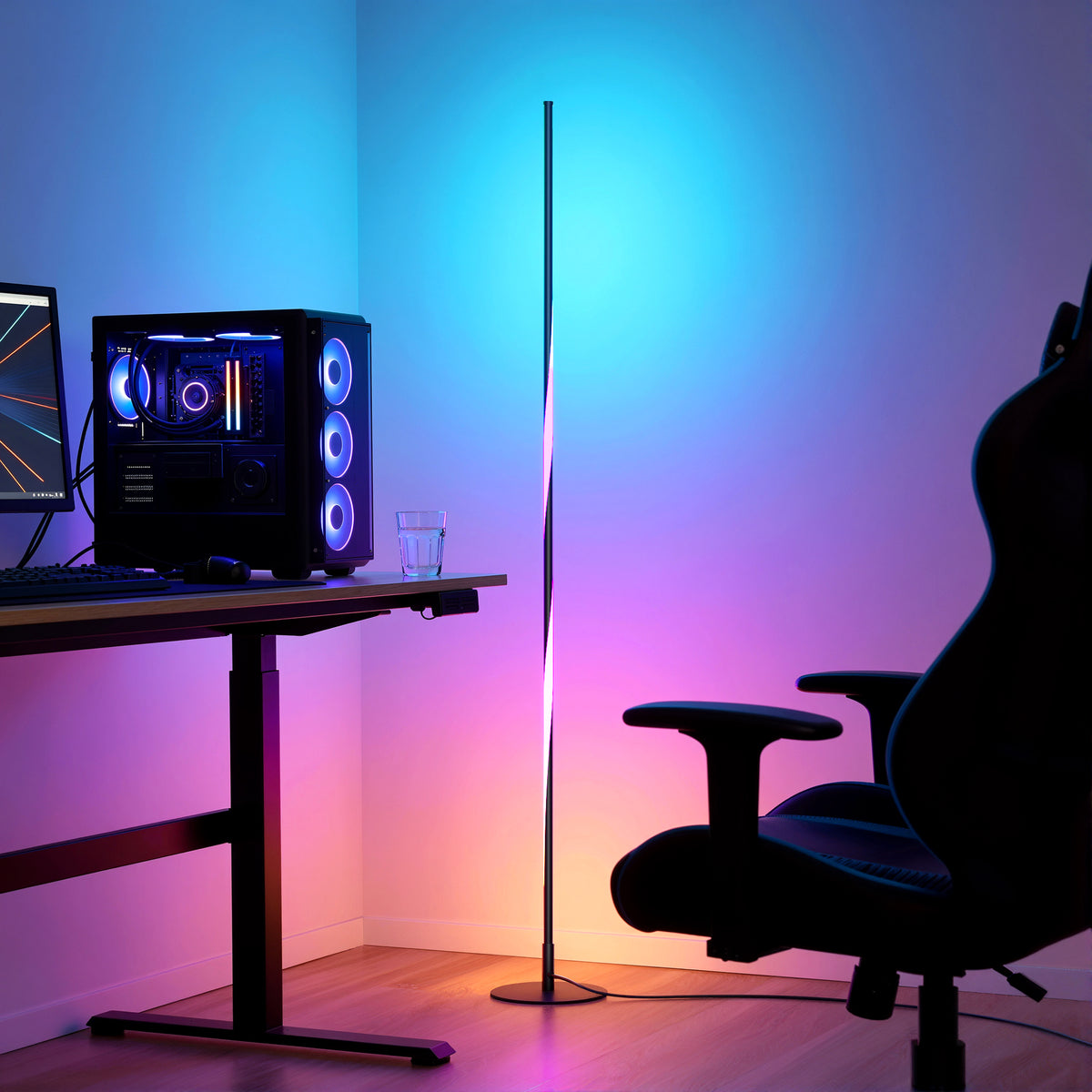 57" RGB LED Corner Floor Lamp — Dimmable Ambient Light with Remote & Foot Switch