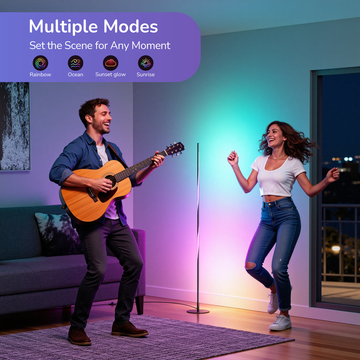 57" RGB LED Corner Floor Lamp — Dimmable Ambient Light with Remote & Foot Switch