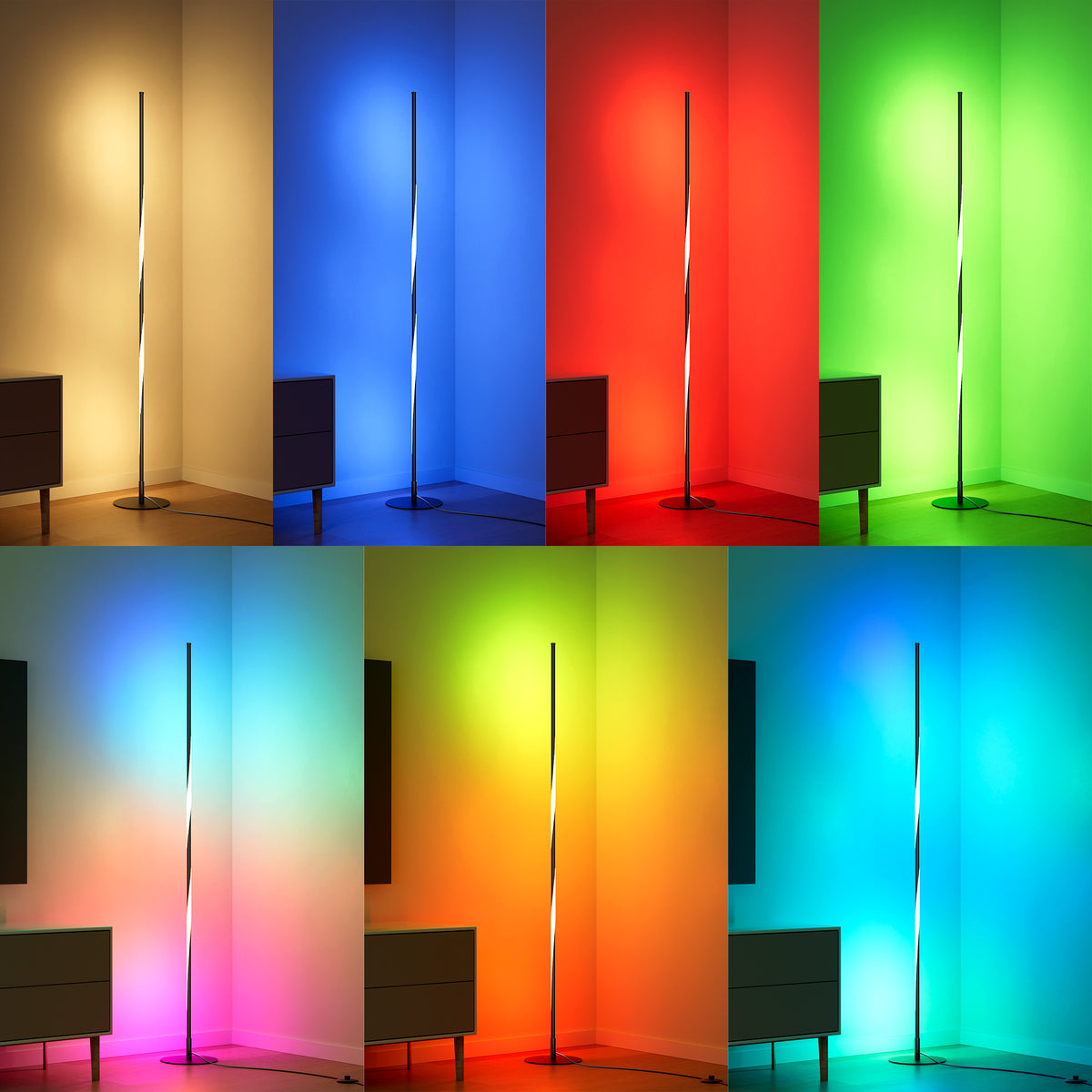 57" RGB LED Corner Floor Lamp — Dimmable Ambient Light with Remote & Foot Switch
