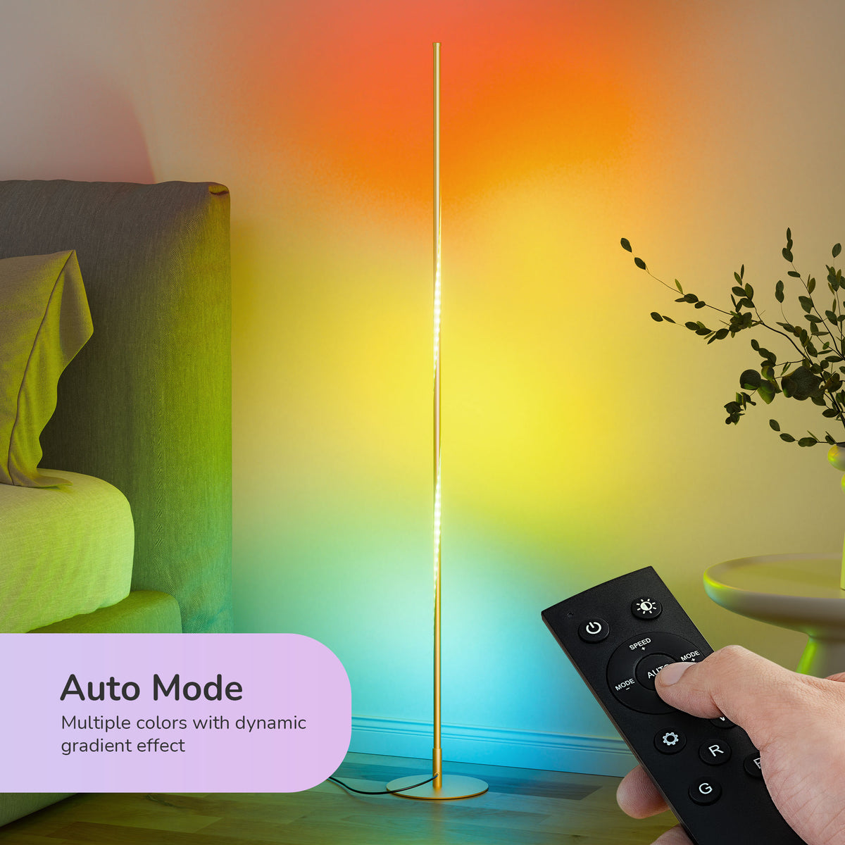 57" Gold Spiral Twist RGB LED Floor Lamp with Remote Control