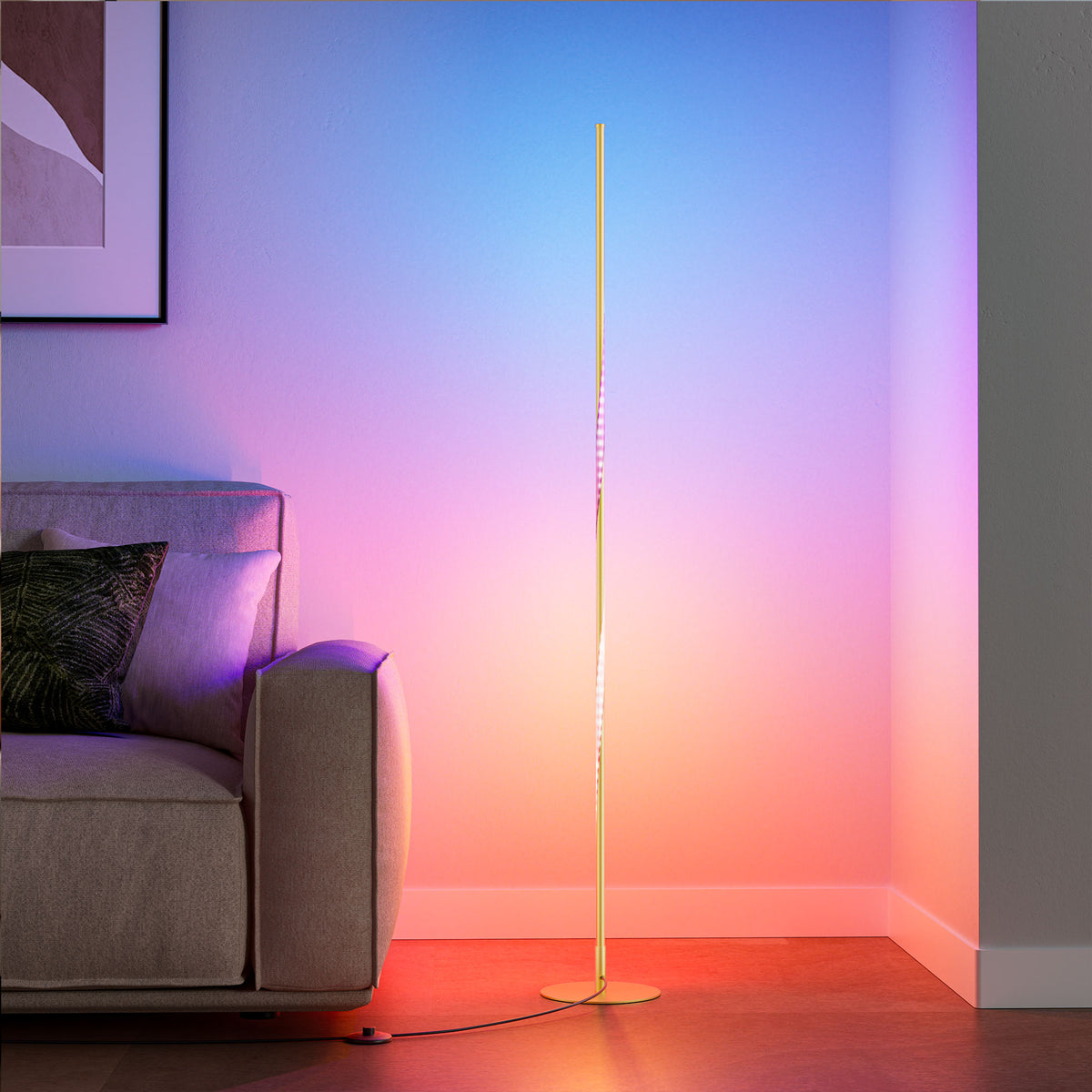 57" Gold Spiral Twist RGB LED Floor Lamp with Remote Control