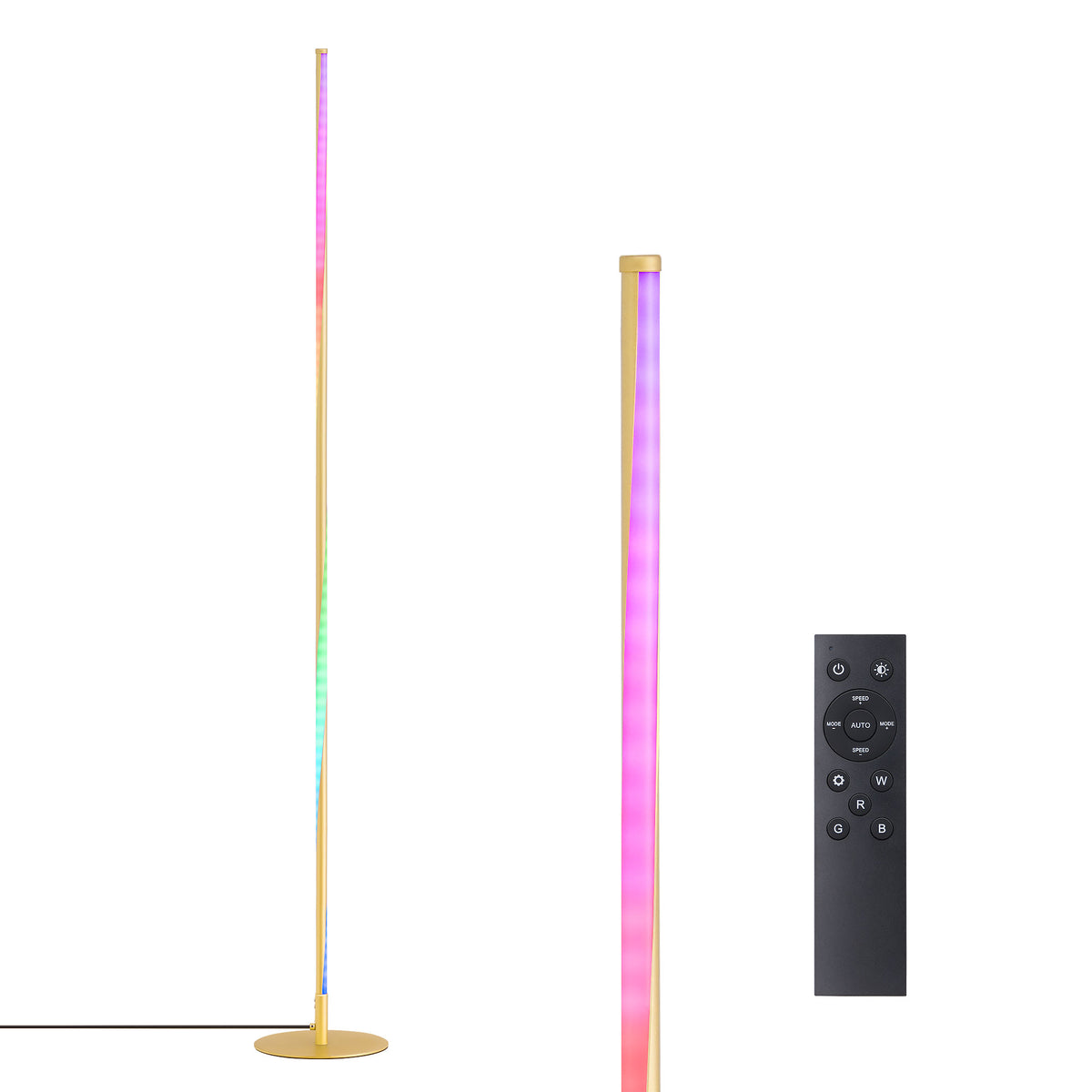 57" Gold Spiral Twist RGB LED Floor Lamp with Remote Control