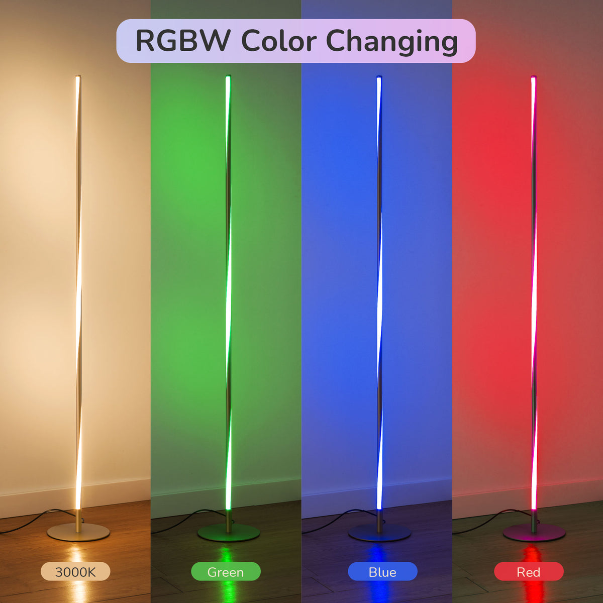 57" Gold Spiral Twist RGB LED Floor Lamp with Remote Control