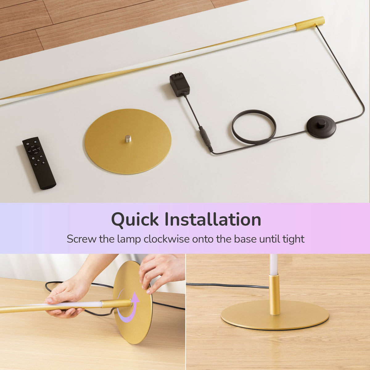 57" Gold Spiral Twist RGB LED Floor Lamp with Remote Control