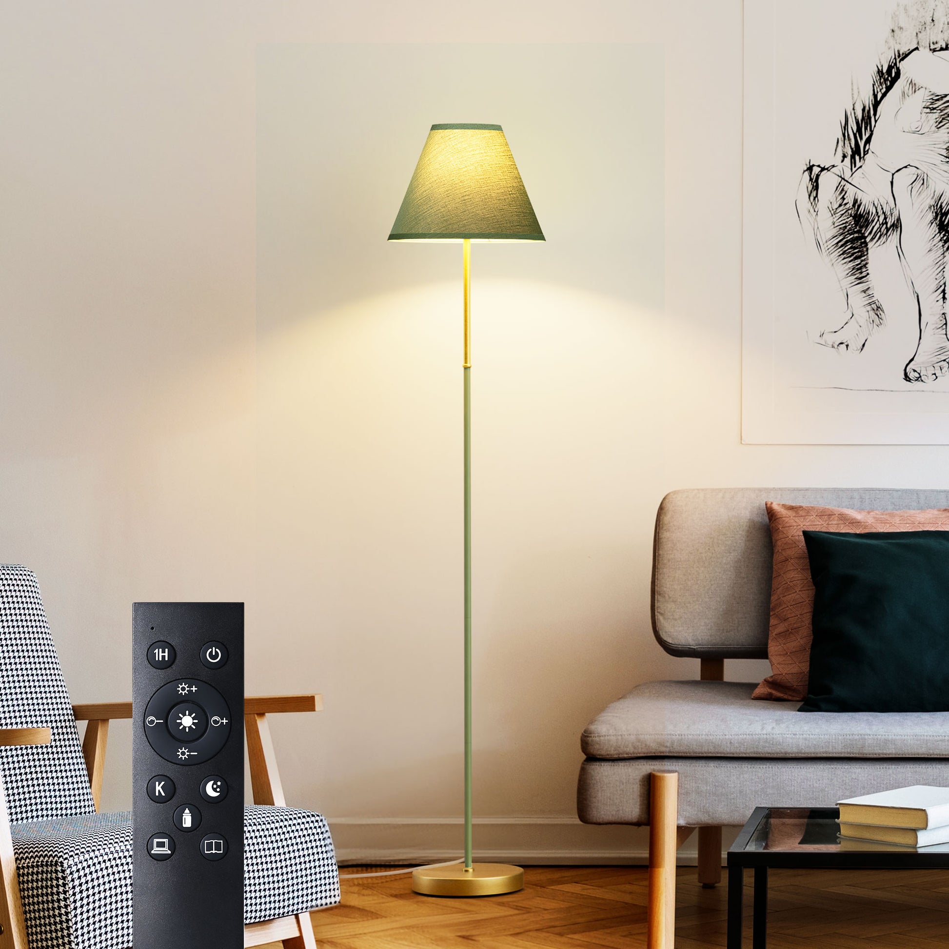 62" Tall Retro Traditional Floor Lamp with Linen Shade