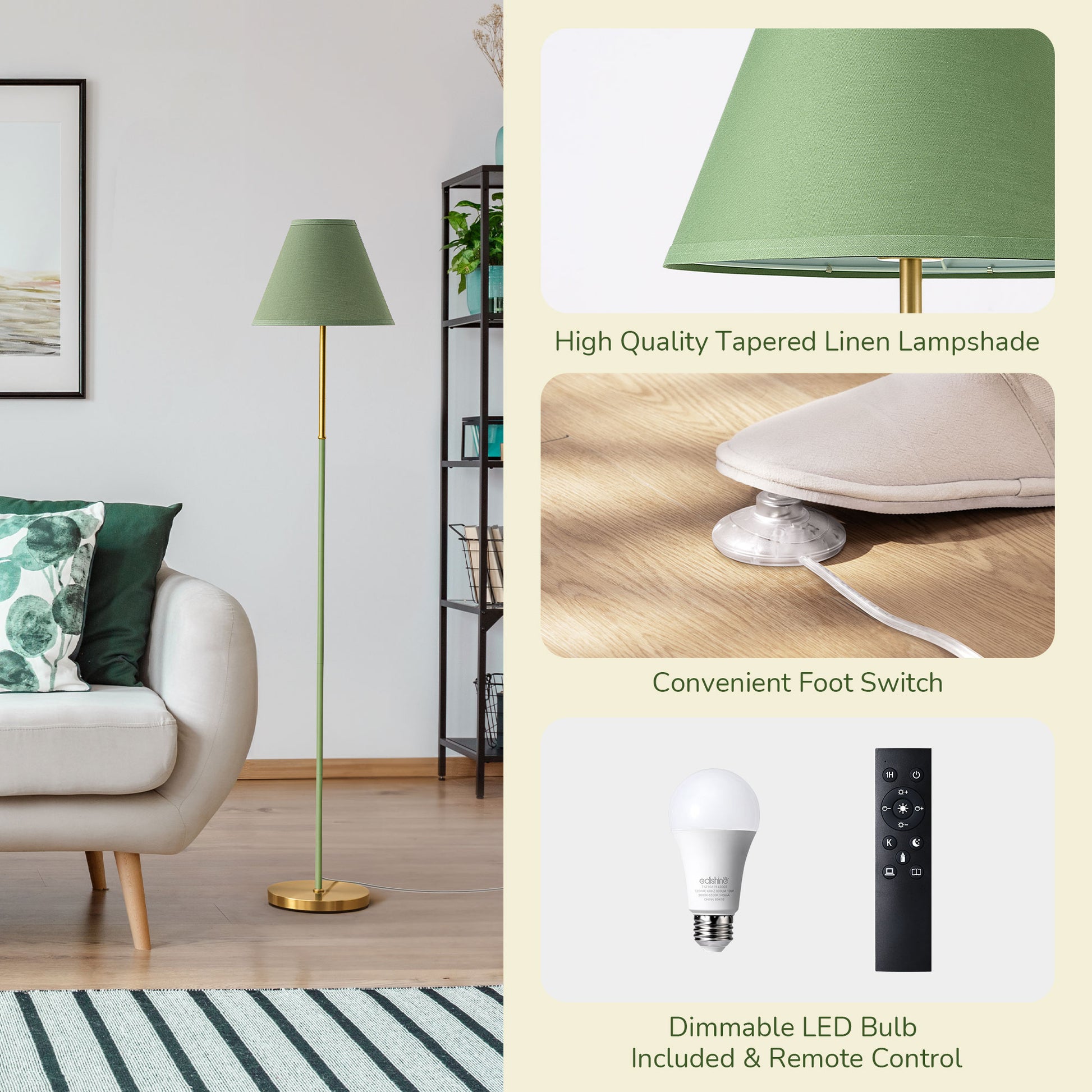 62" Tall Retro Traditional Floor Lamp with Linen Shade