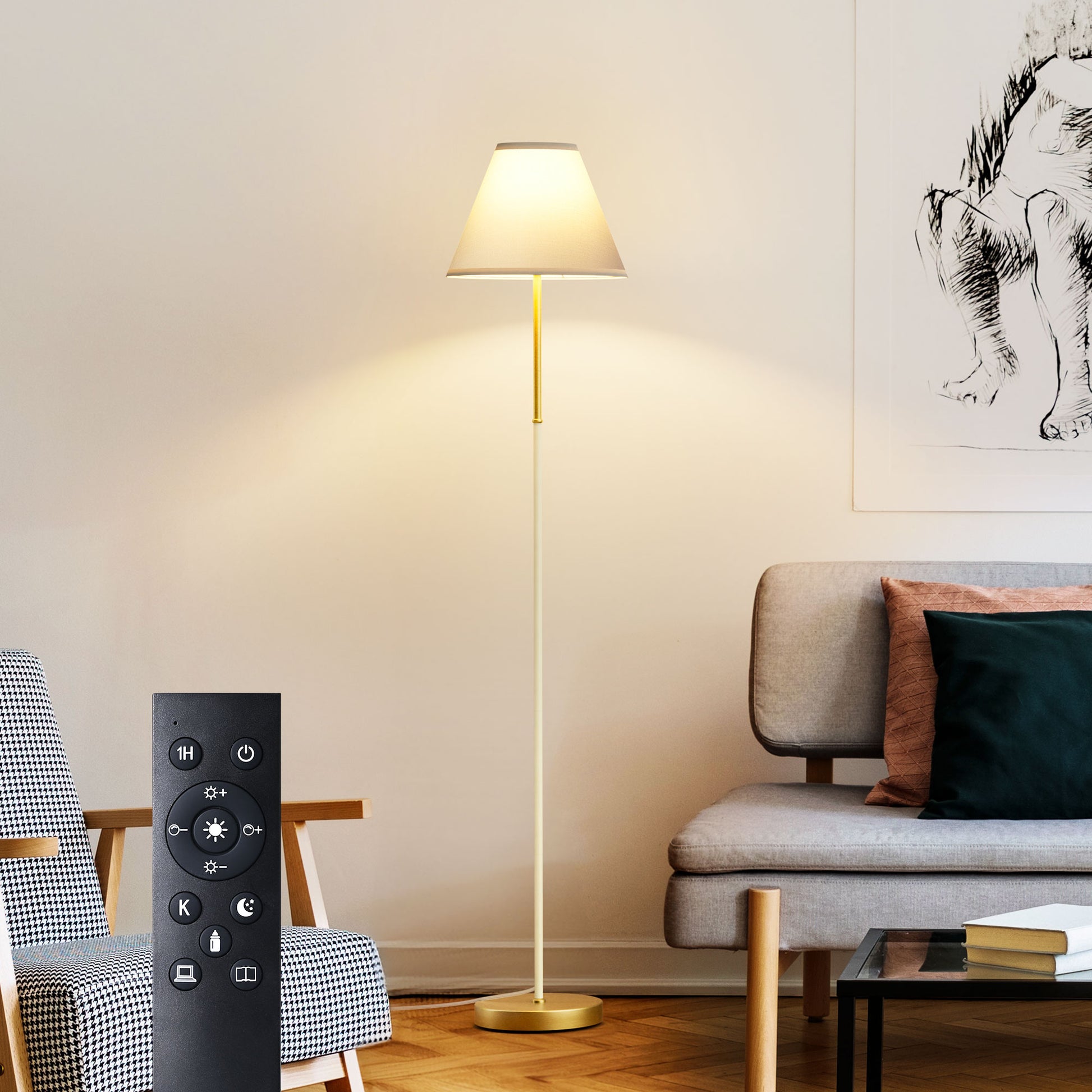 EDISHINE 62" Tall Retro Traditional Floor Lamp with Linen Shade