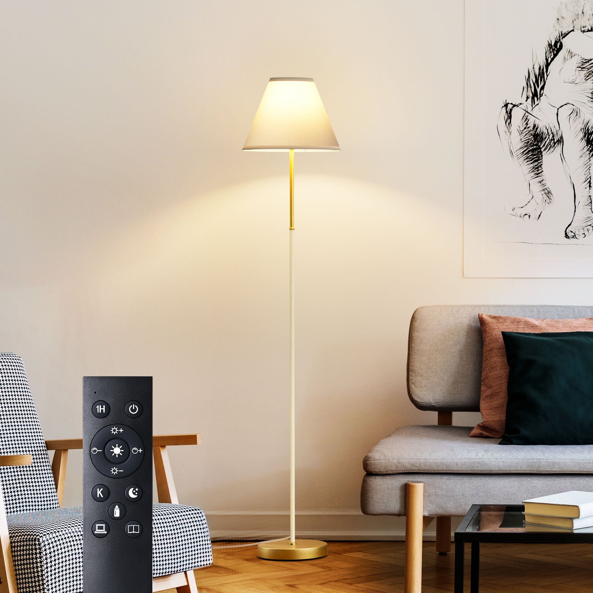 EDISHINE 62" Tall Retro Traditional Floor Lamp with Linen Shade