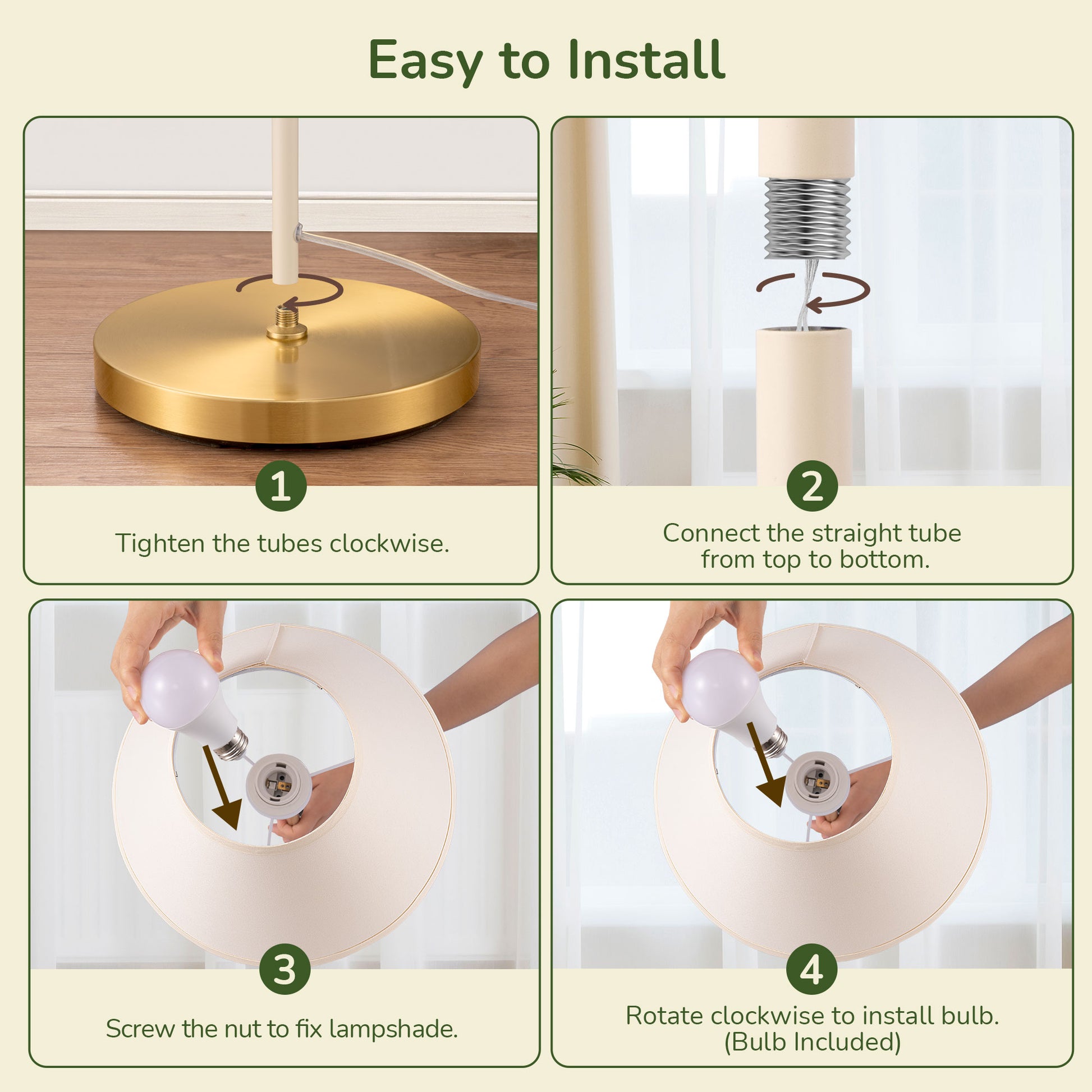 EDISHINE 62" Tall Retro Traditional Floor Lamp with Linen Shade