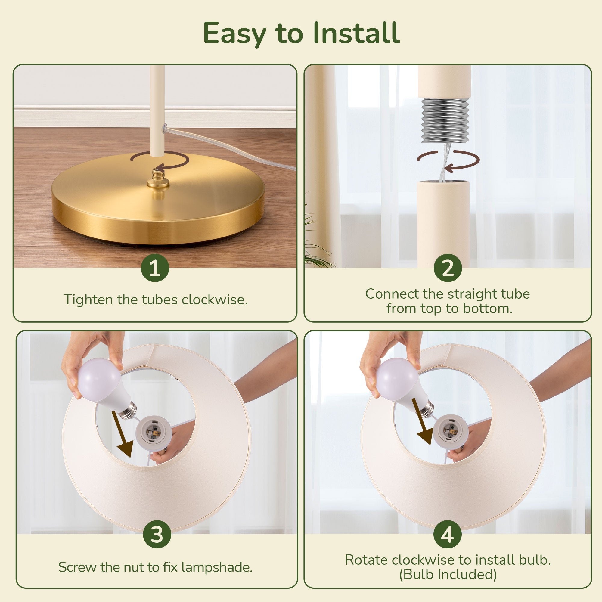 EDISHINE 62" Tall Retro Traditional Floor Lamp with Linen Shade