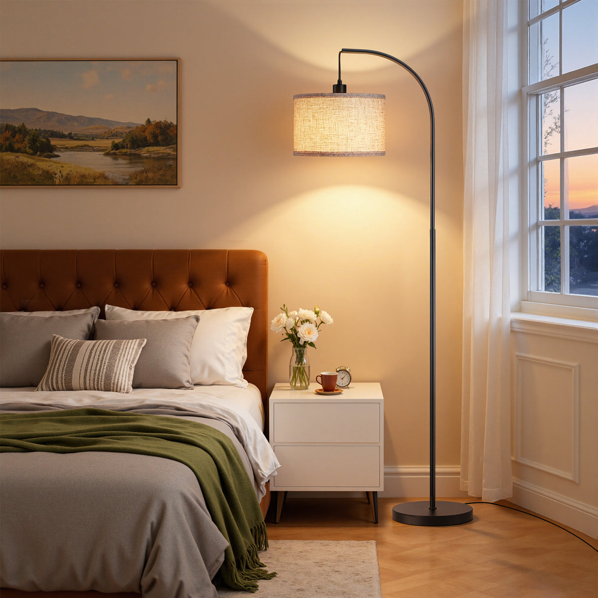 64" Arched RGB Floor Lamp with Hanging Cord in Black