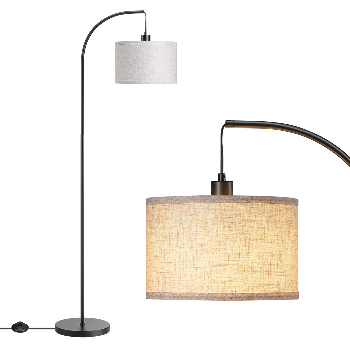 64" Arched RGB Floor Lamp with Hanging Cord in Black