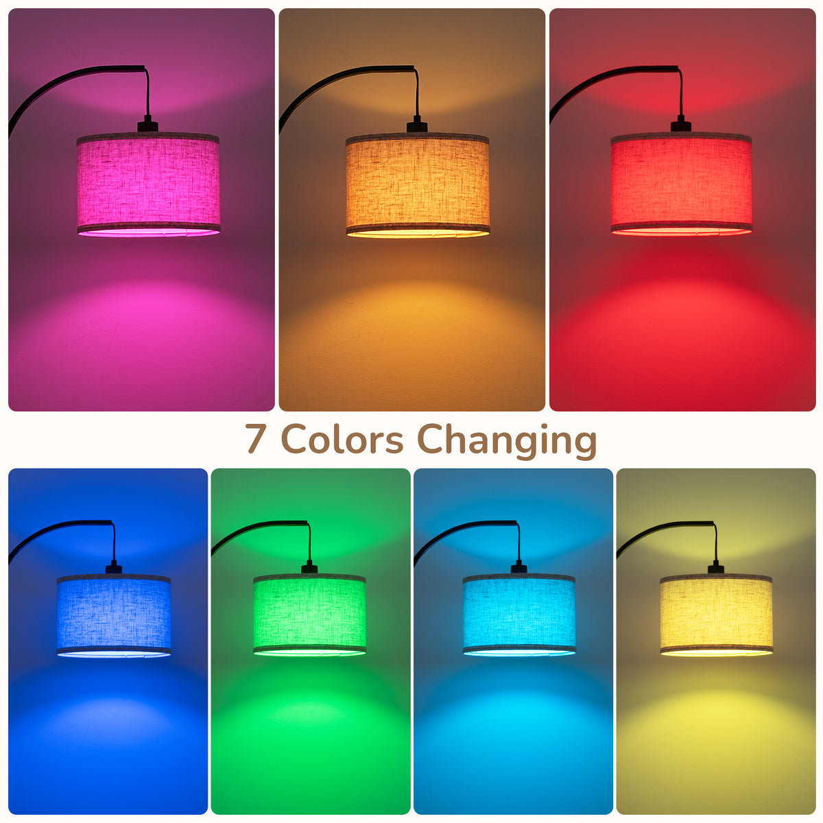 64" Arched RGB Floor Lamp with Hanging Cord in Black