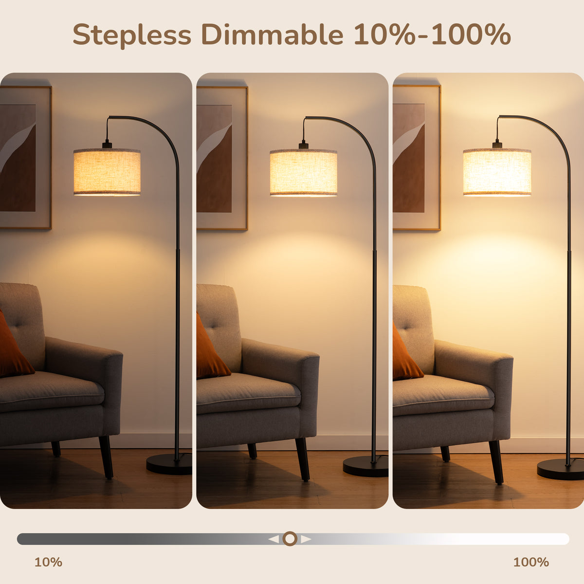64" Arched RGB Floor Lamp with Hanging Cord in Black