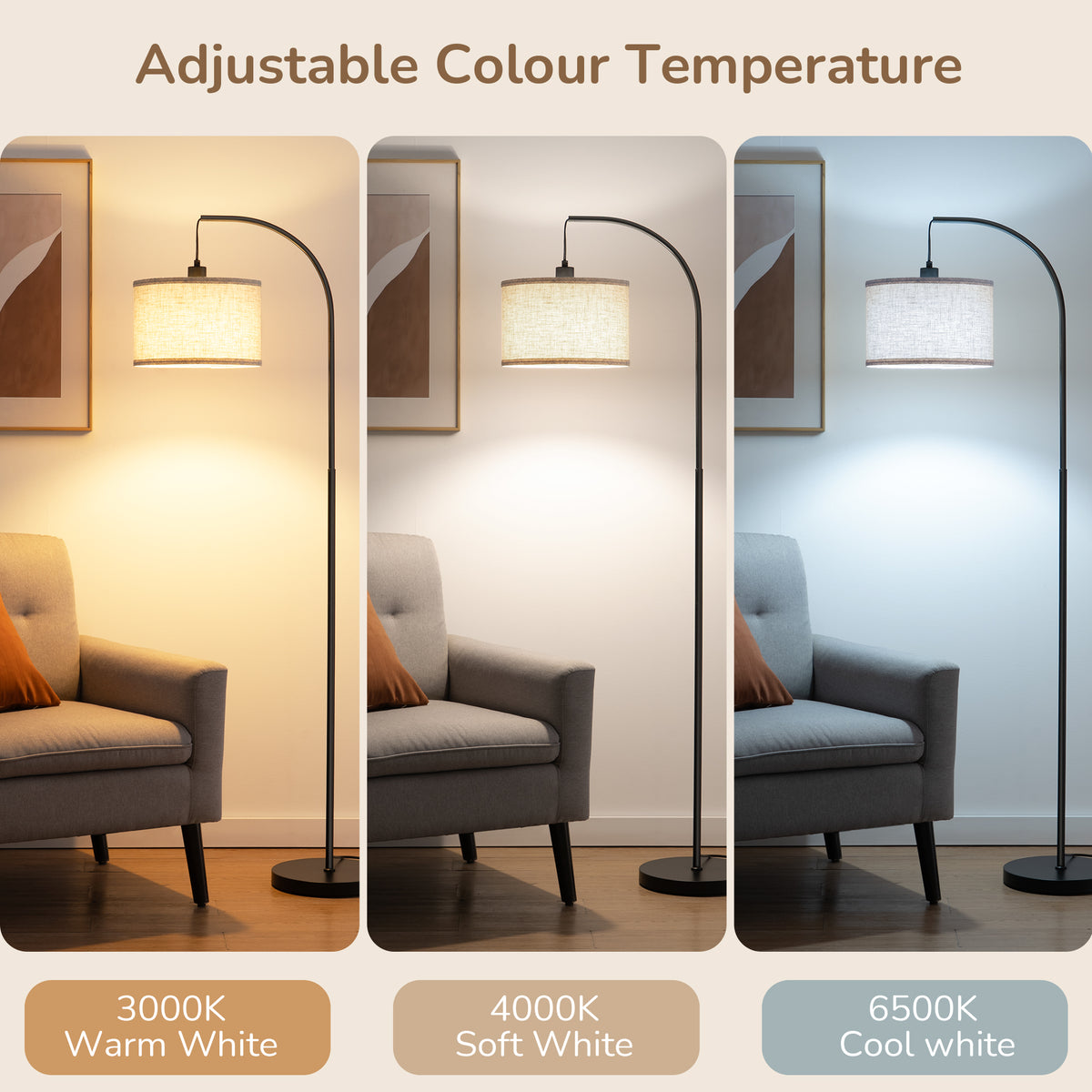 64" Arched RGB Floor Lamp with Hanging Cord in Black
