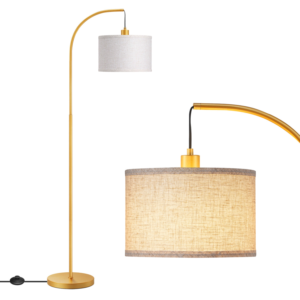 64" Arched RGB Floor Lamp with Hanging Cord in Brass Gold