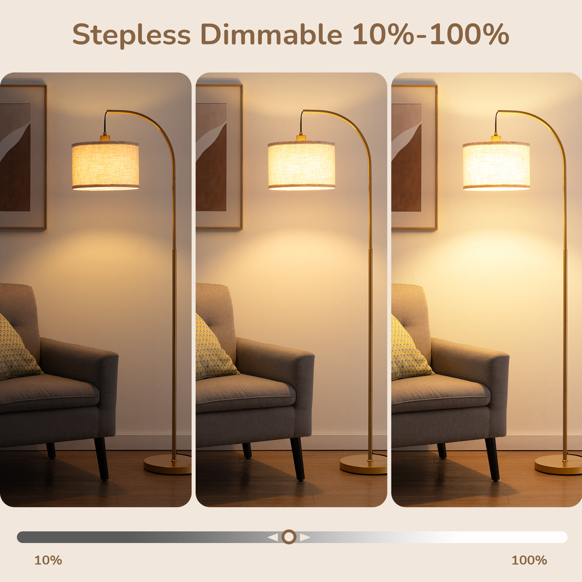 64" Arched RGB Floor Lamp with Hanging Cord in Brass Gold