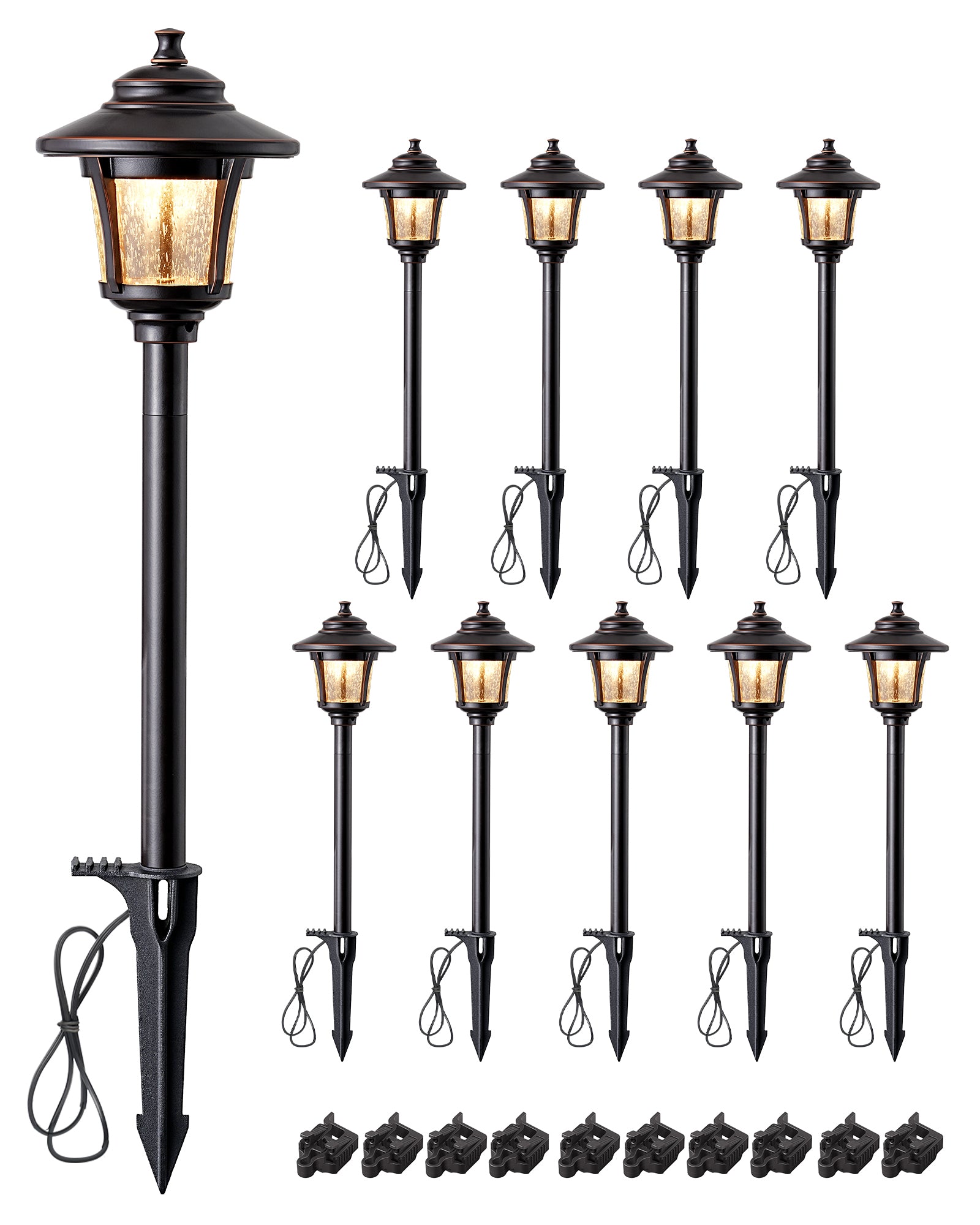 EDISHINE Low Voltage Pathway Lights Wired, 12V 3W 120LM 3000K Seed Glass Outdoor Landscape Lighting with Connectors, ORB Waterproof Electric LED Landscape Path Lights for Walkway Garden Yard, 10 Pack - HLPL04D