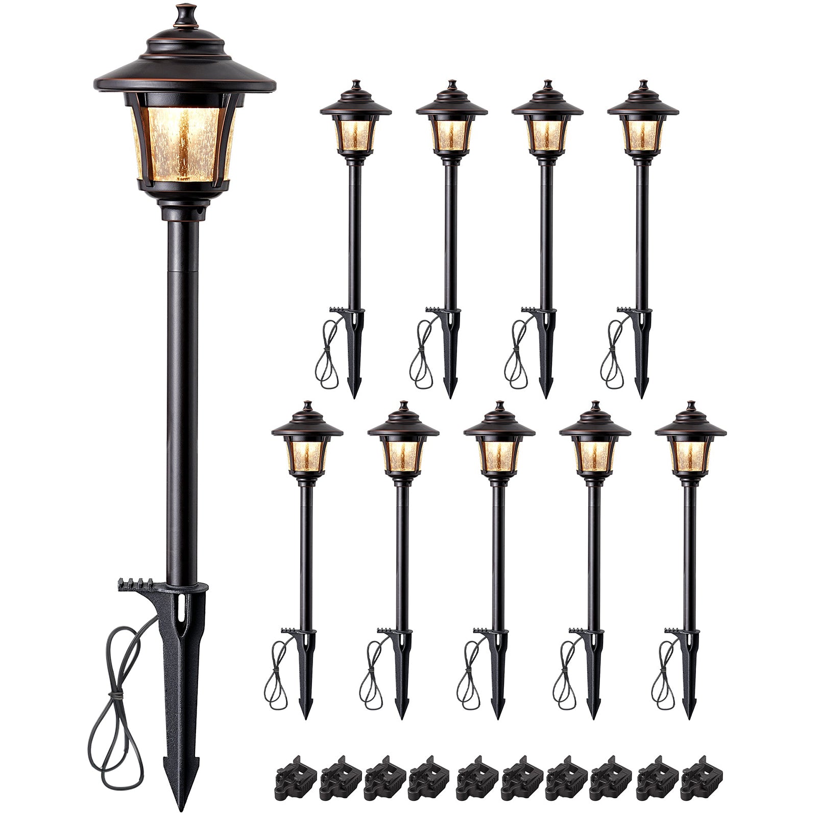 EDISHINE Low Voltage Pathway Lights Wired, 12V 3W 120LM 3000K Seed Glass Outdoor Landscape Lighting with Connectors, ORB Waterproof Electric LED Landscape Path Lights for Walkway Garden Yard, 10 Pack - HLPL04D