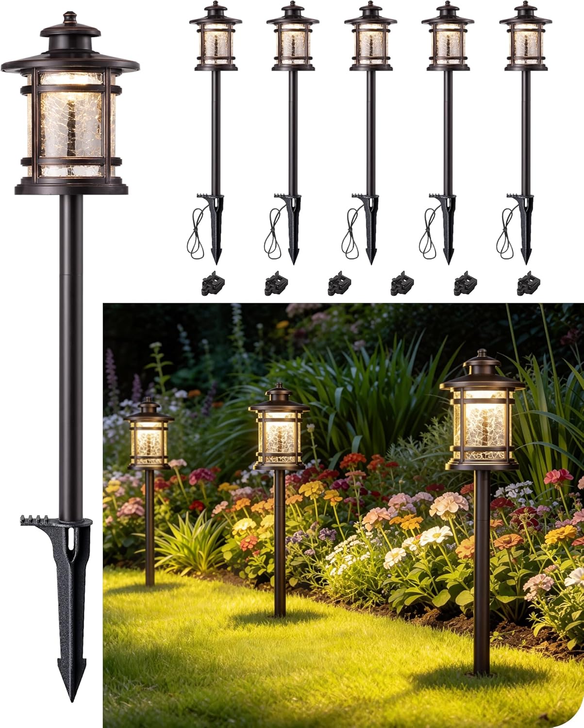 Low Voltage Landscape Lighting, 3.4W 155LM 12V 3000K Wired Pathway Lights, Outdoor Waterproof Electric Landscape Path Lights, 50,000H LED for Yard, Garden, Driveway