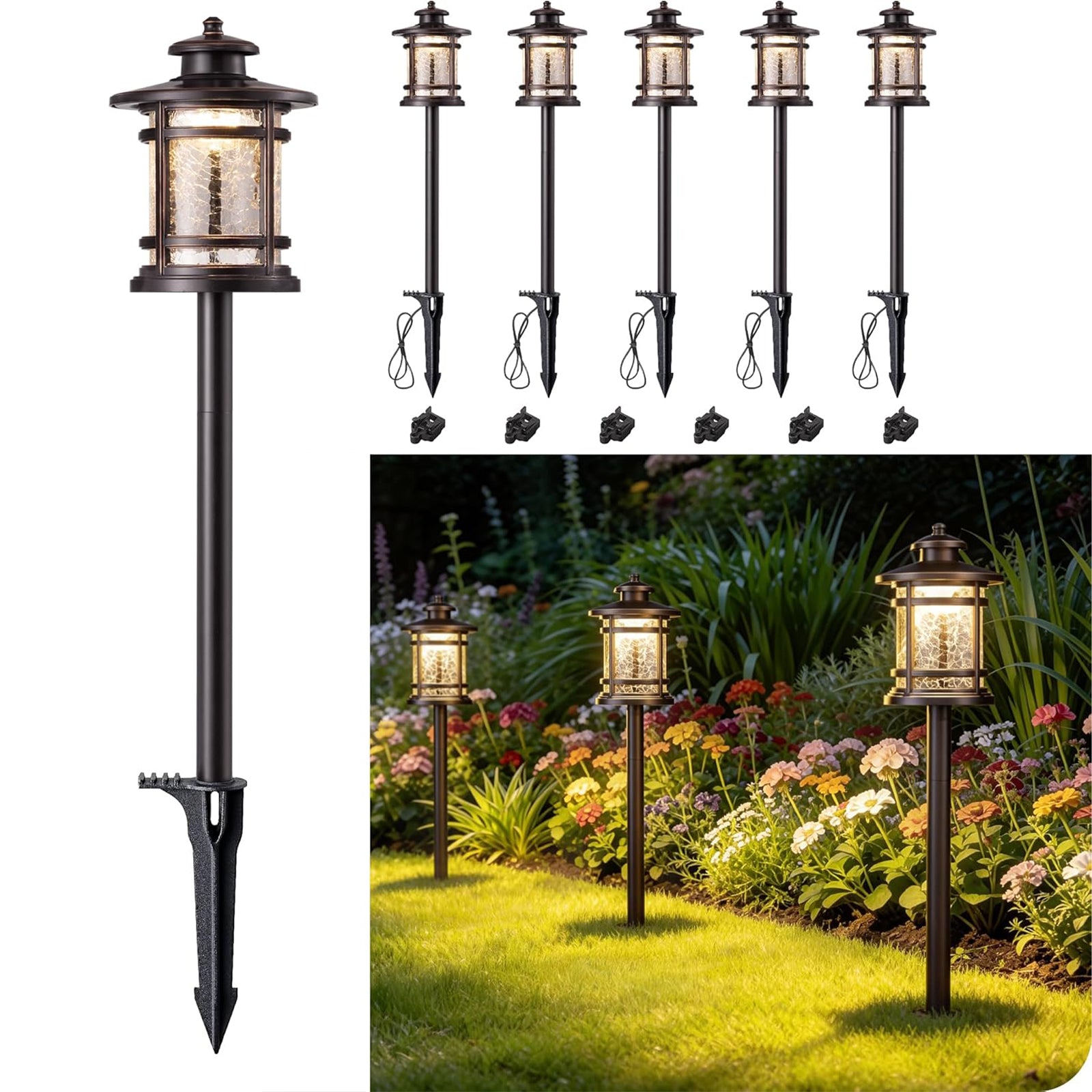 Low Voltage Landscape Lighting, 3.4W 155LM 12V 3000K Wired Pathway Lights, Outdoor Waterproof Electric Landscape Path Lights, 50,000H LED for Yard, Garden, Driveway