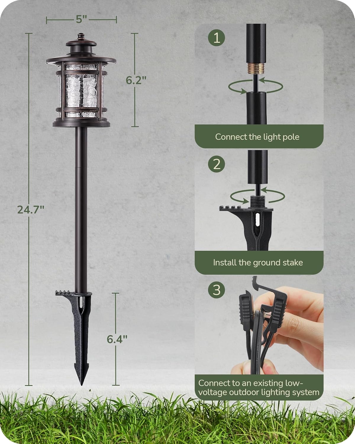 Low Voltage Landscape Lighting, 3.4W 155LM 12V 3000K Wired Pathway Lights, Outdoor Waterproof Electric Landscape Path Lights, 50,000H LED for Yard, Garden, Driveway