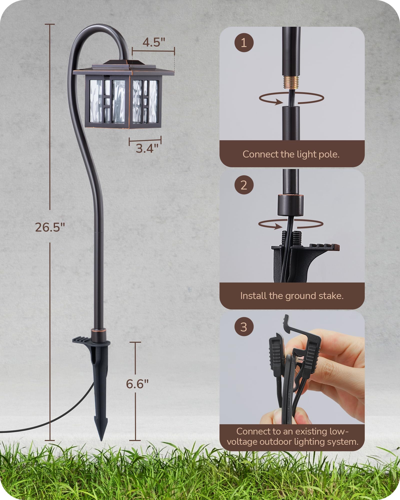 Low Voltage Landscape Lighting, 3.4W 155LM Oil-Rubbed Bronze Outdoor Landscape Path Lights