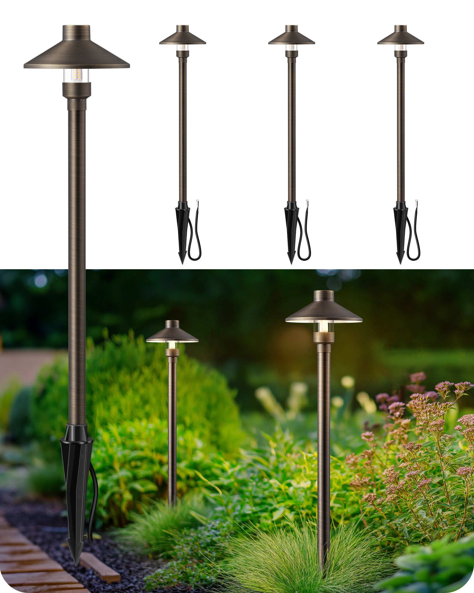 EDISHINE Solid Brass Low Voltage Pathway Lights Wired, 22