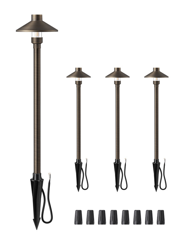 EDISHINE Solid Brass Low Voltage Pathway Lights Wired, 22" Tall Outdoor Landscape Path Light Heavy Duty, G4 Bulb Included, 12V LED Landscape Lighting, Bronze Waterproof for Garden Yard Walkway - HLPL07A - HLPL07B
