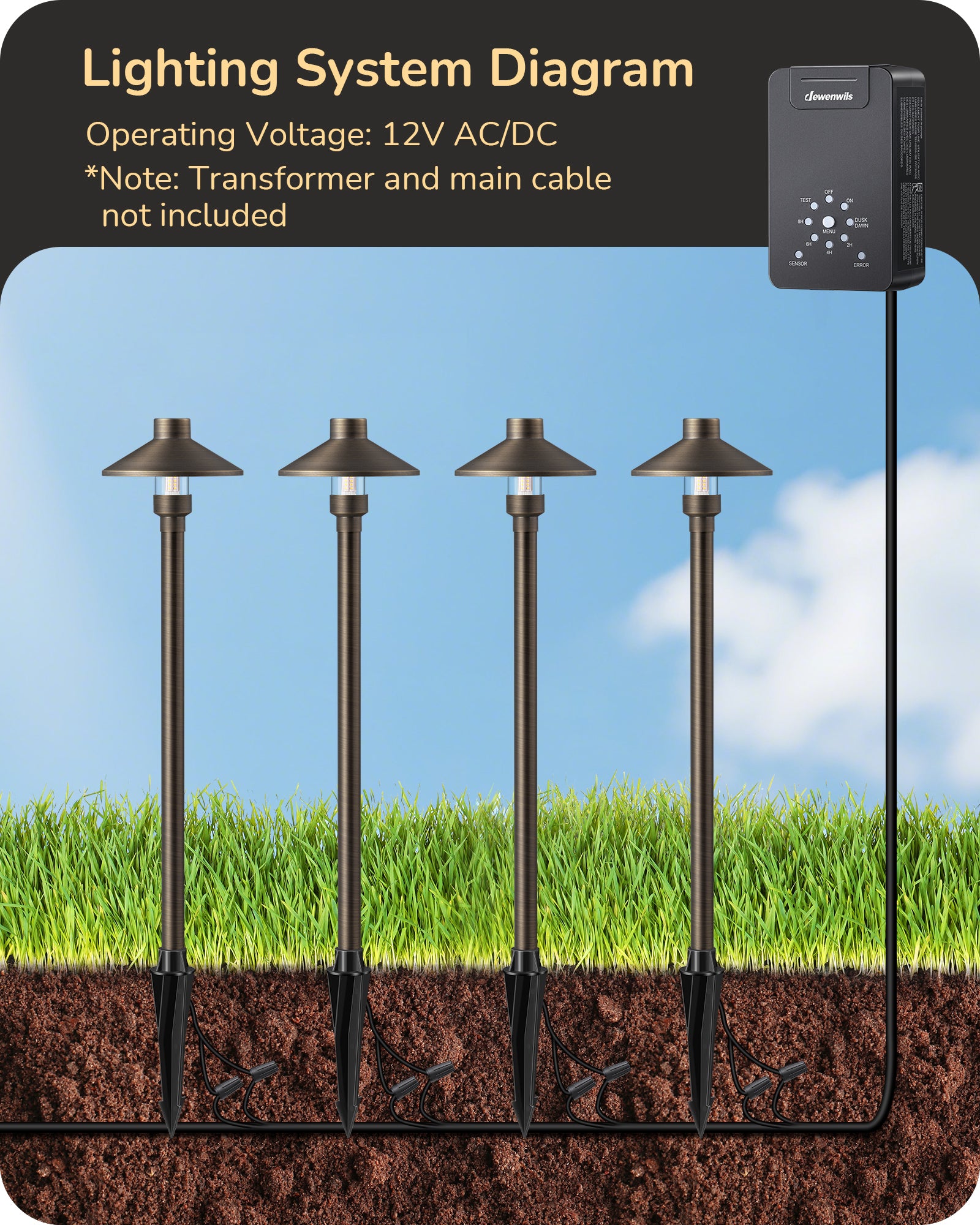 EDISHINE Solid Brass Low Voltage Pathway Lights Wired, 22" Tall Outdoor Landscape Path Light Heavy Duty, G4 Bulb Included, 12V LED Landscape Lighting, Bronze Waterproof for Garden Yard Walkway - HLPL07A - HLPL07B