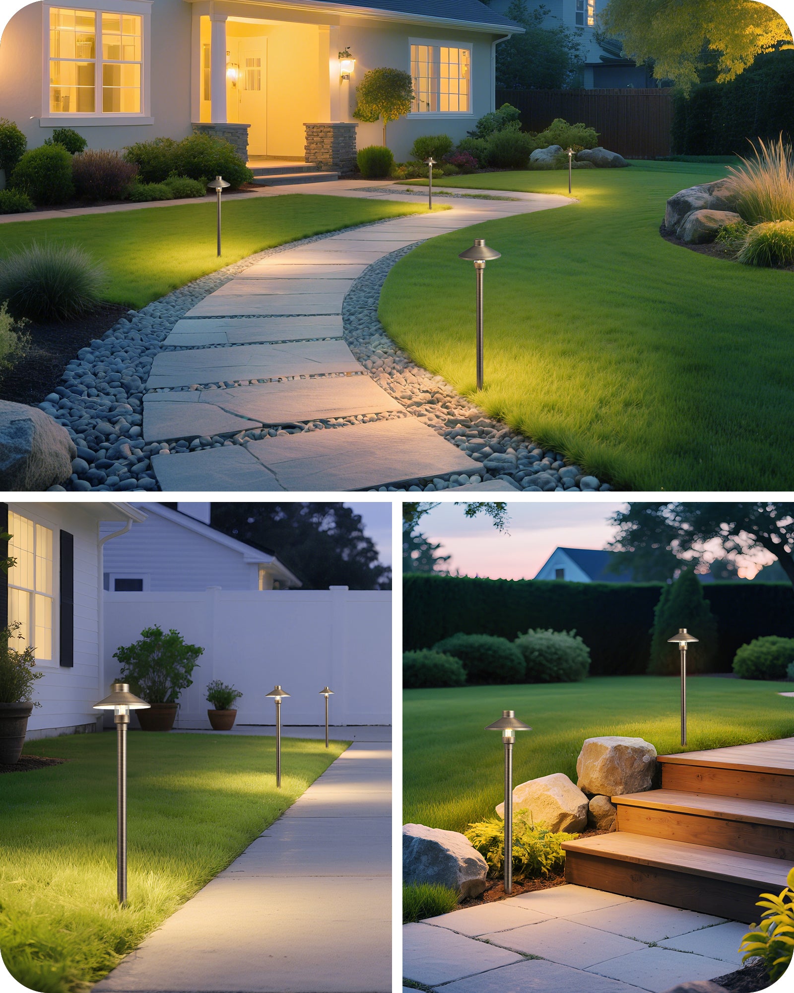 EDISHINE Solid Brass Low Voltage Pathway Lights Wired, 22" Tall Outdoor Landscape Path Light Heavy Duty, G4 Bulb Included, 12V LED Landscape Lighting, Bronze Waterproof for Garden Yard Walkway - HLPL07A - HLPL07B